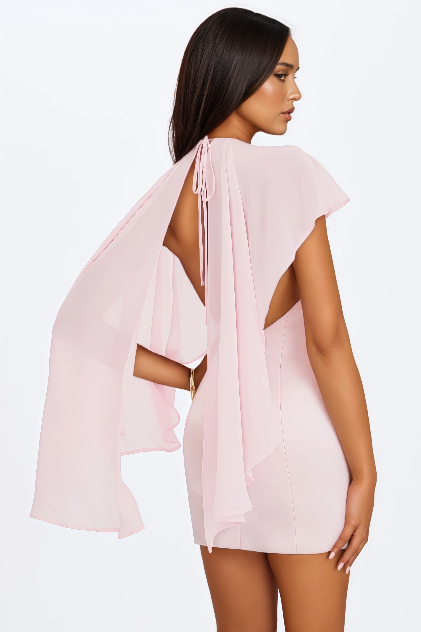 Slrany Pink Asymmetrical Cape Mini Dress