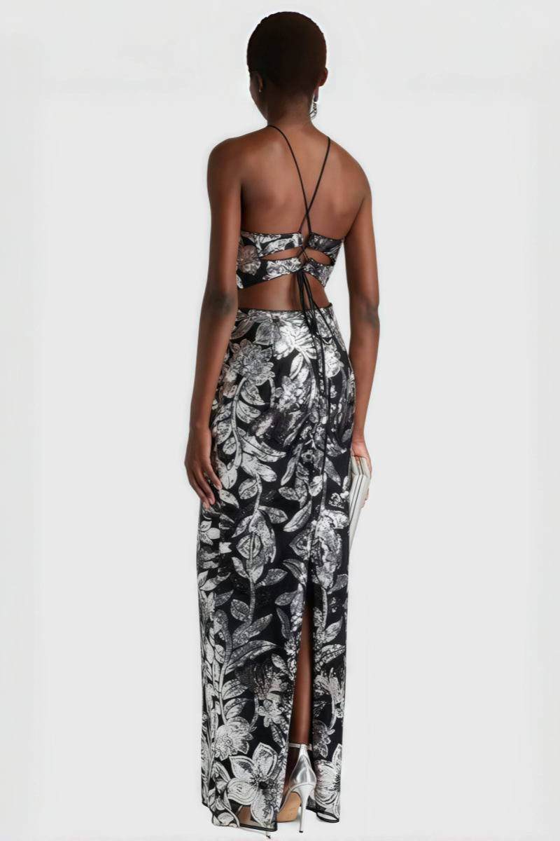 Inarl Embroidered Sequin Strappy Maxi Dress