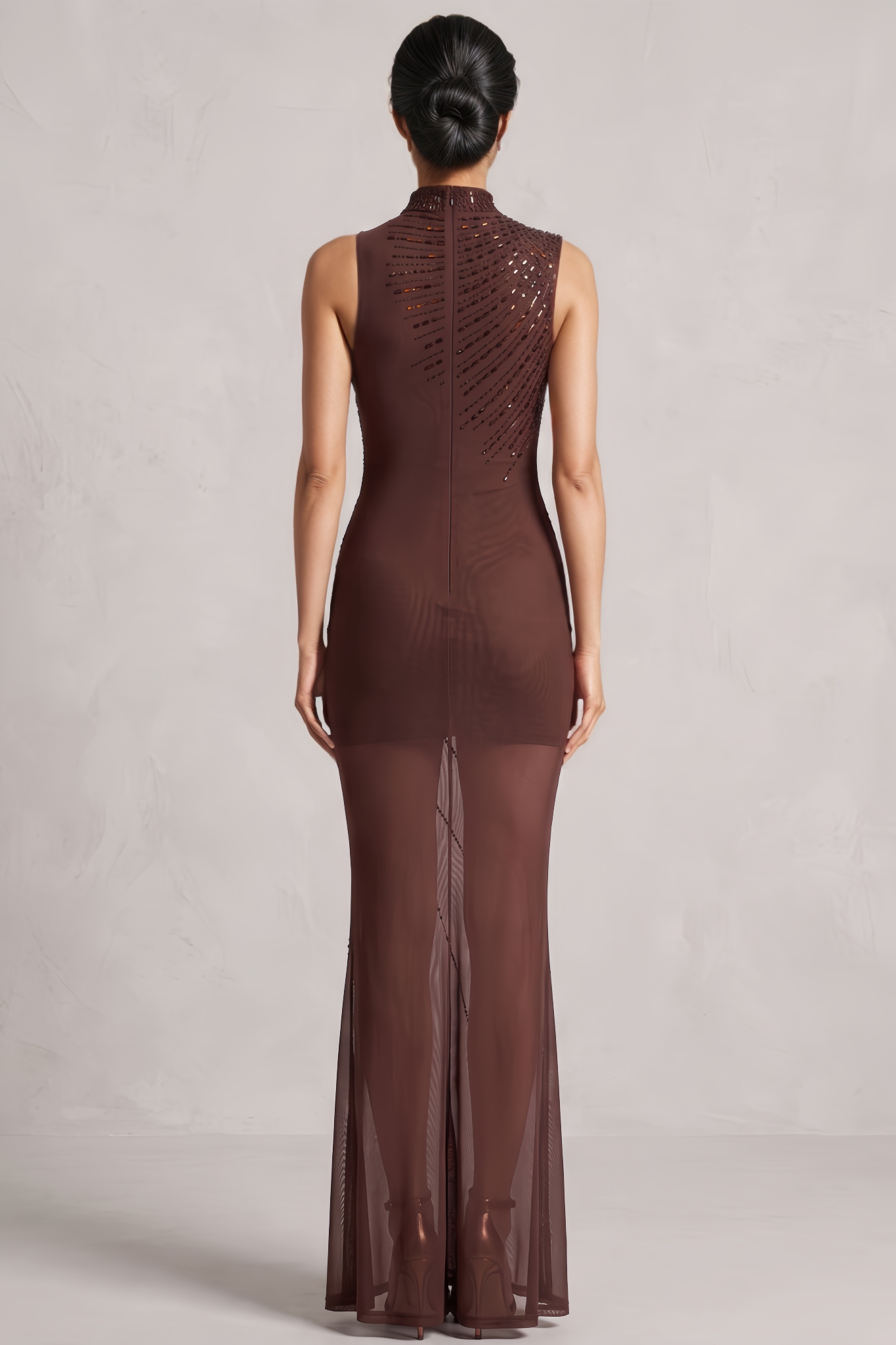 Nlivia Brown Sleeveless Rhinestone Maxi Dress