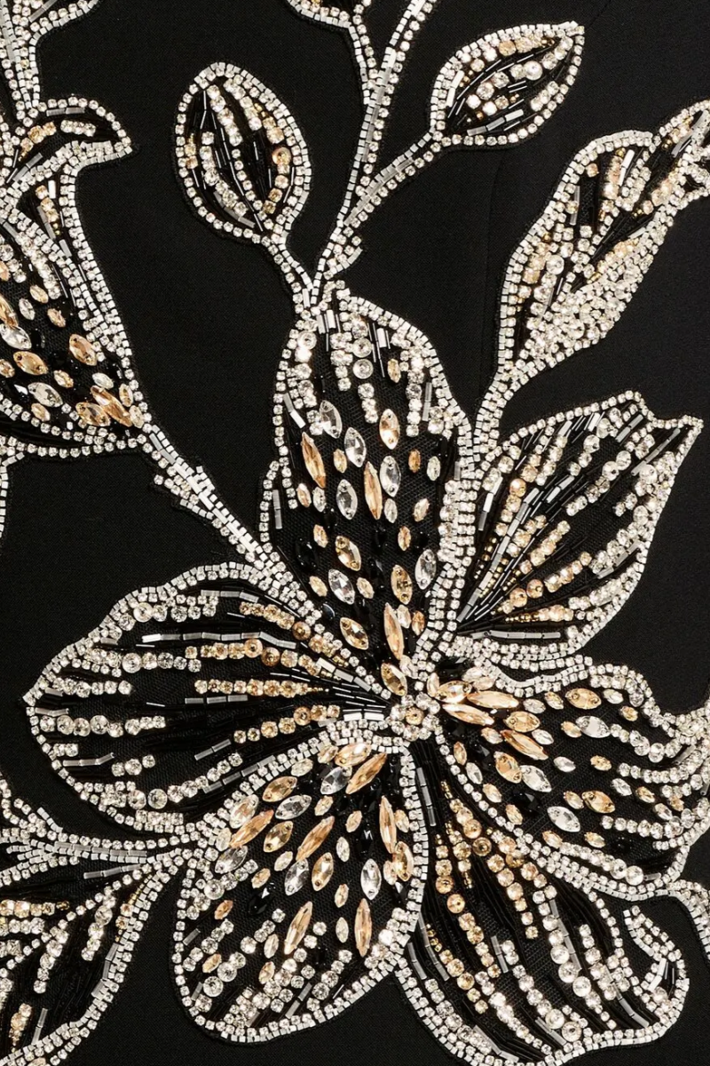 Henrick Black Diamond Embellished Floral Maxi Dress