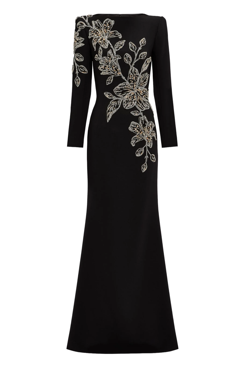 Henrick Black Diamond Embellished Floral Maxi Dress