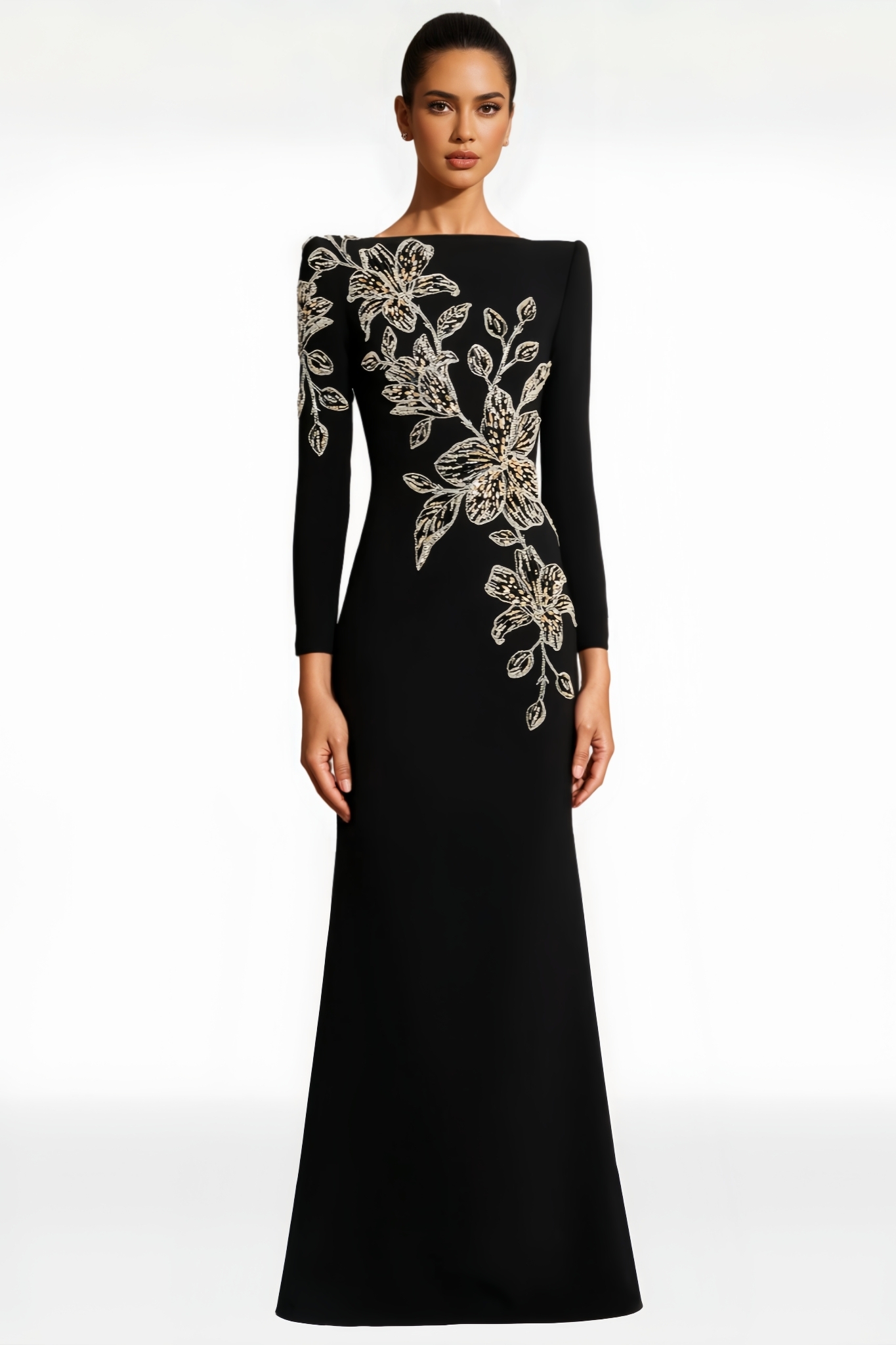 Henrick Black Diamond Embellished Floral Maxi Dress