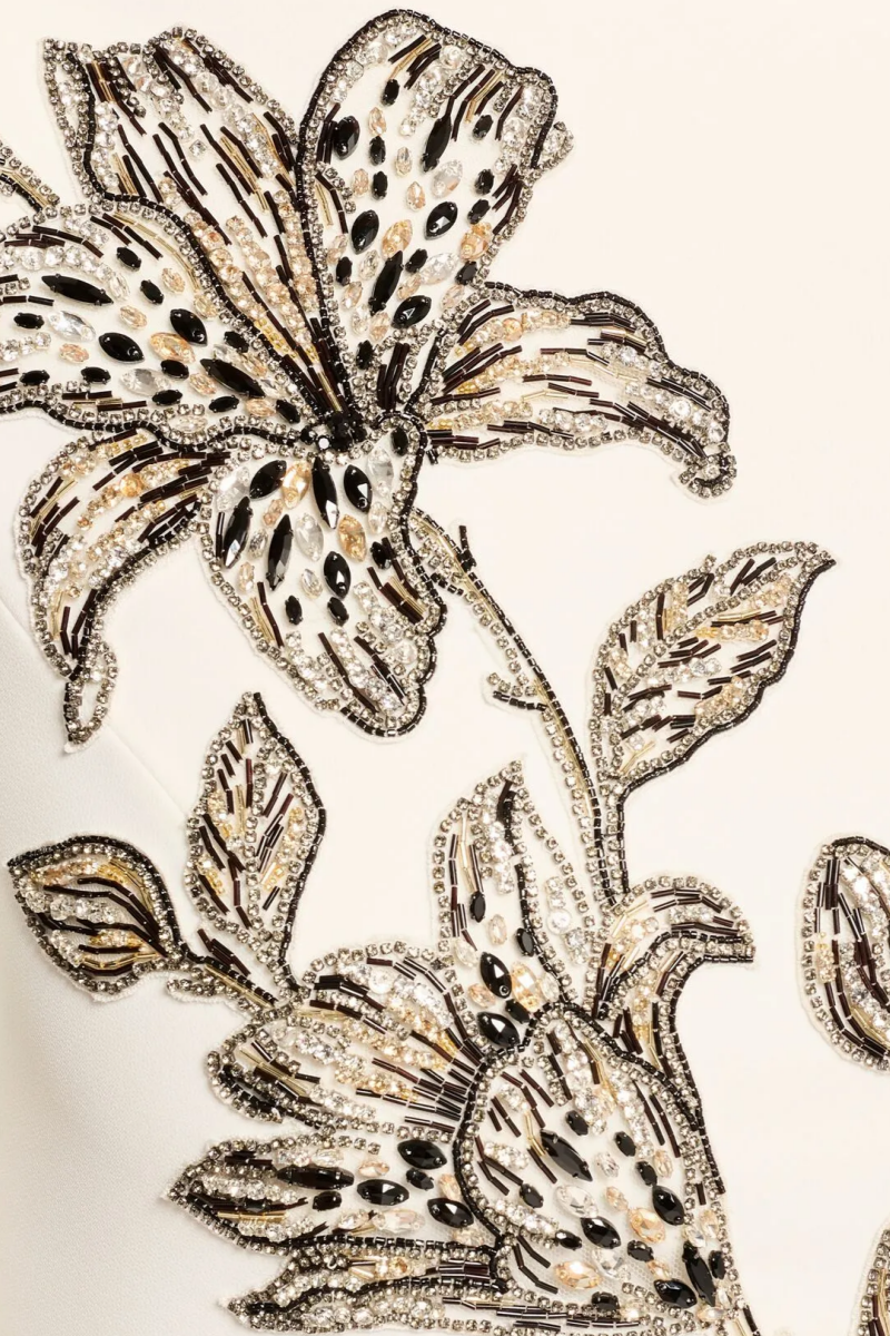 Imrent White Diamond Embellished Floral Maxi Dress