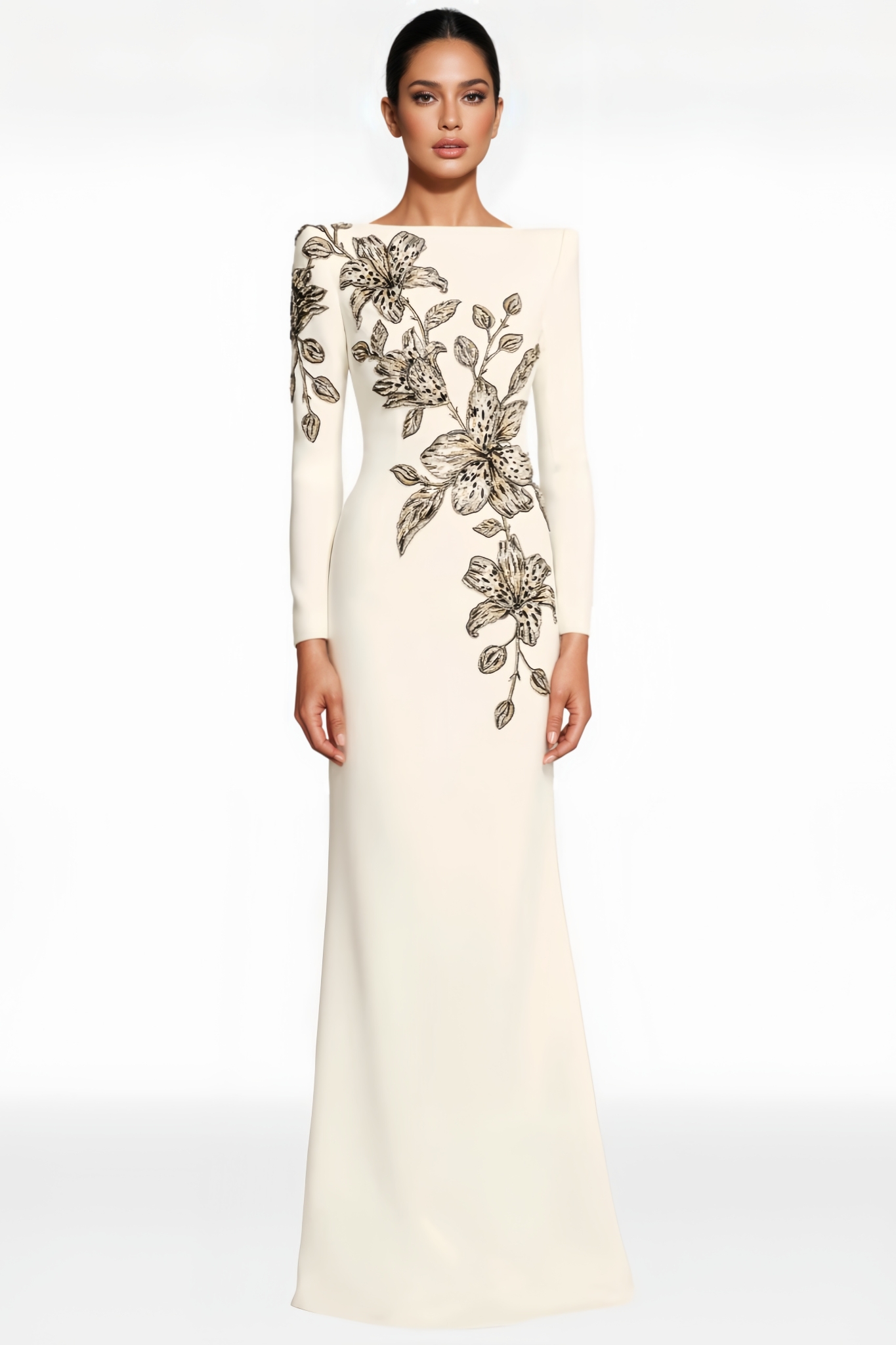 Imrent White Diamond Embellished Floral Maxi Dress