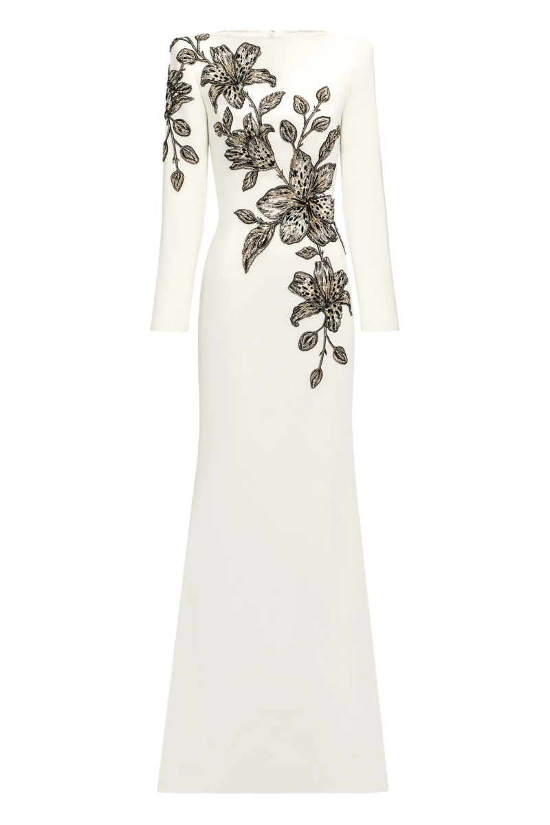 Imrent White Diamond Embellished Floral Maxi Dress