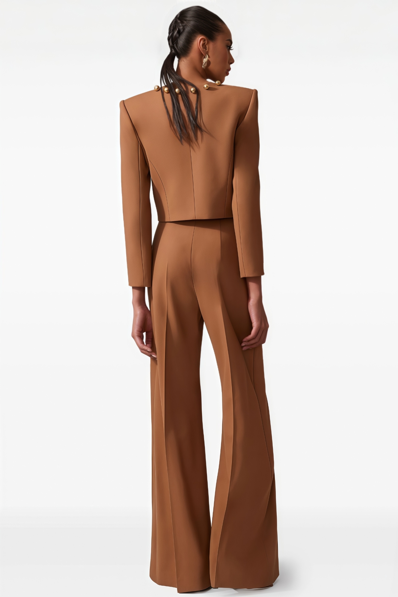 Basra Brown Crew Neck Jacket Trousers Matching Set