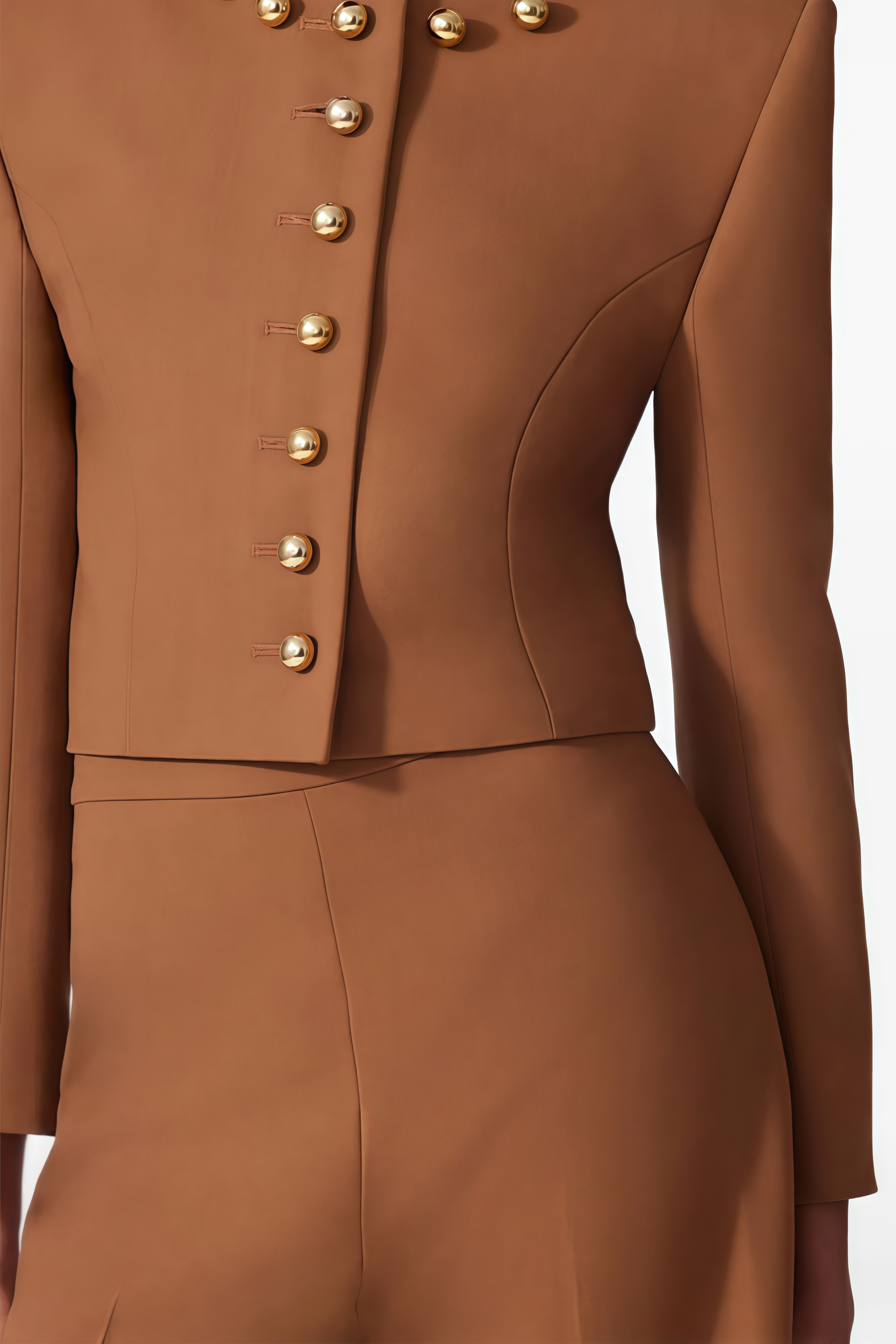Basra Brown Crew Neck Jacket Trousers Matching Set