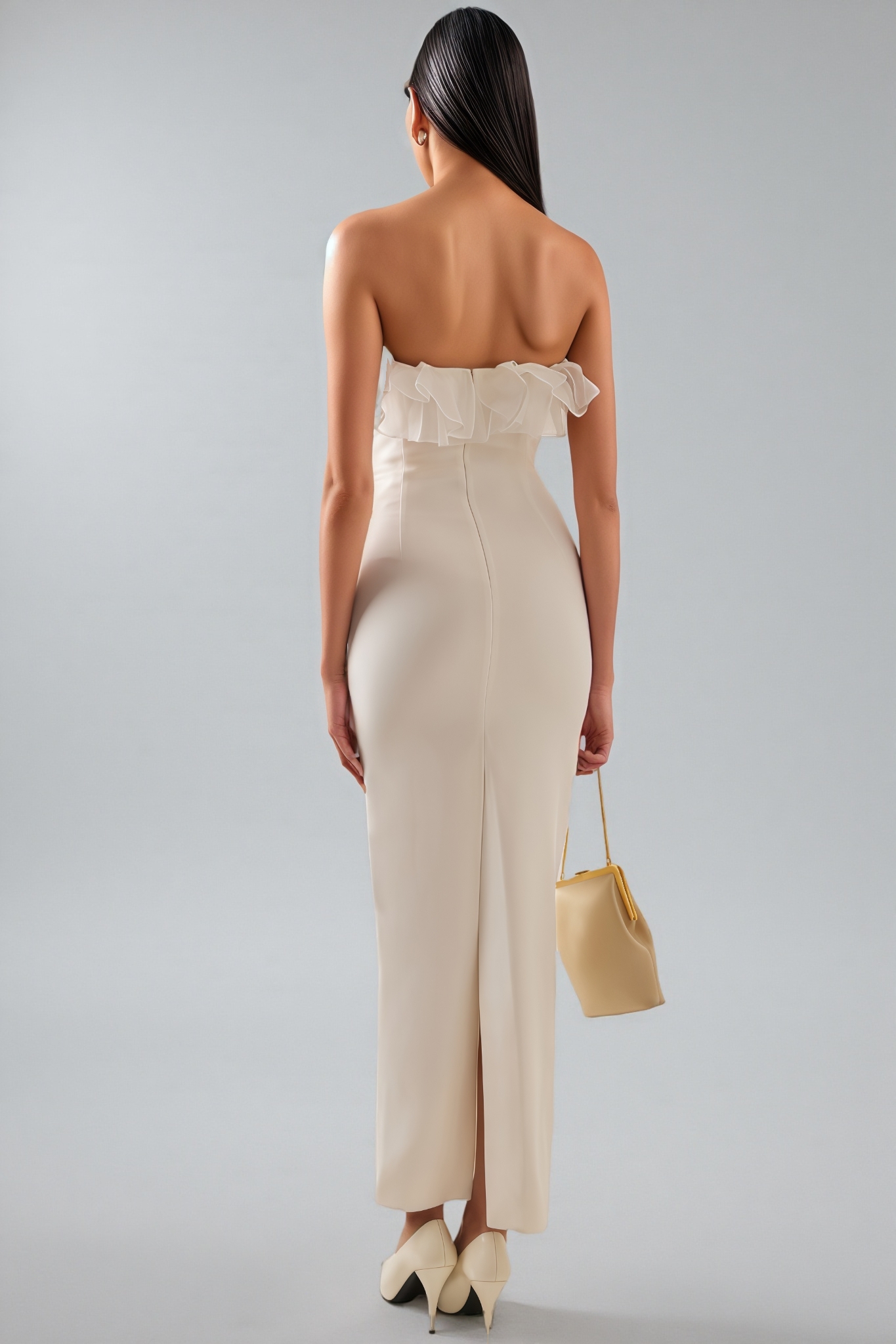 Zaretp White Ruffled Silk Midi Dress