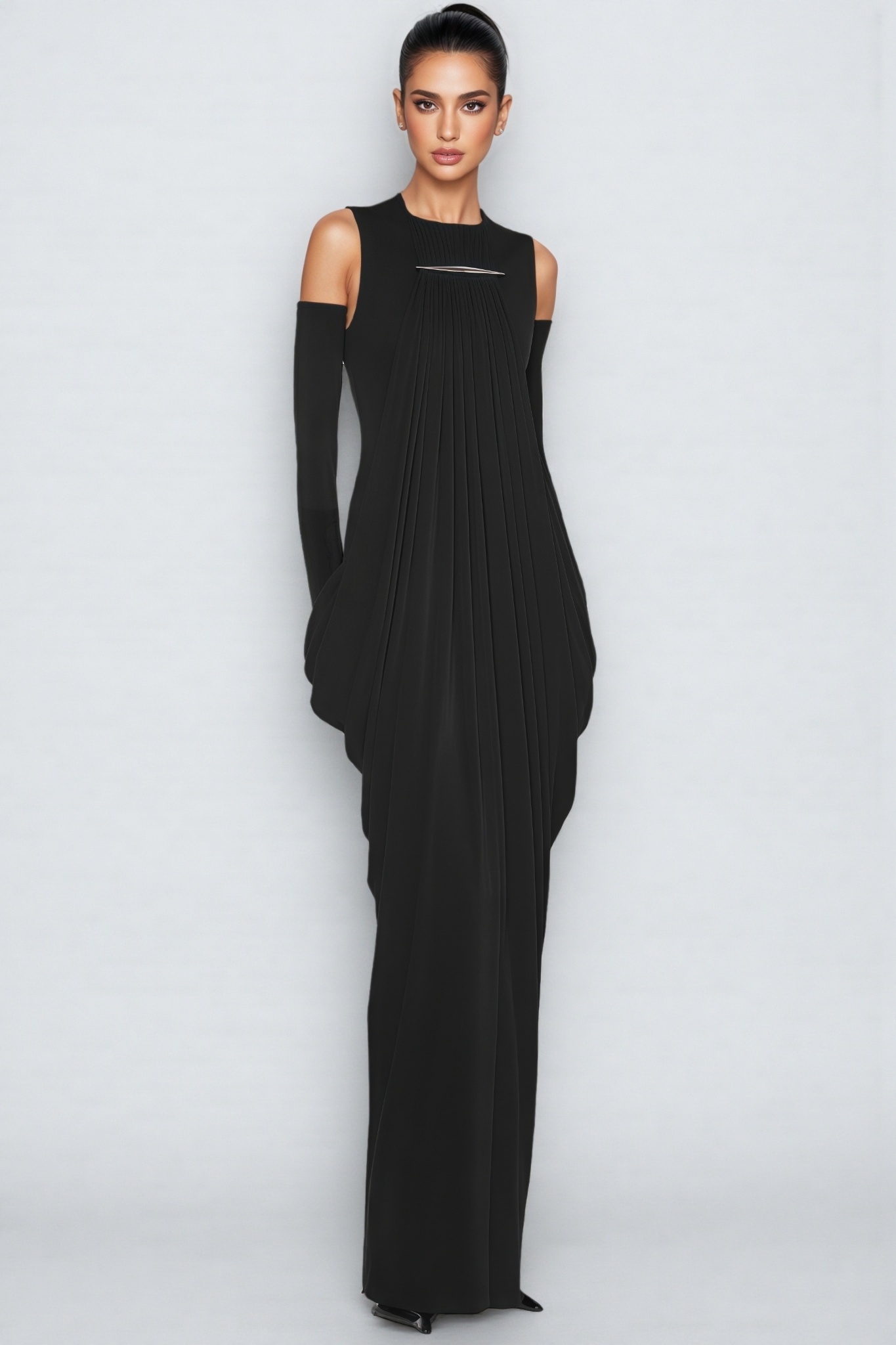Malen Black Sleeveless Draped Maxi Dress