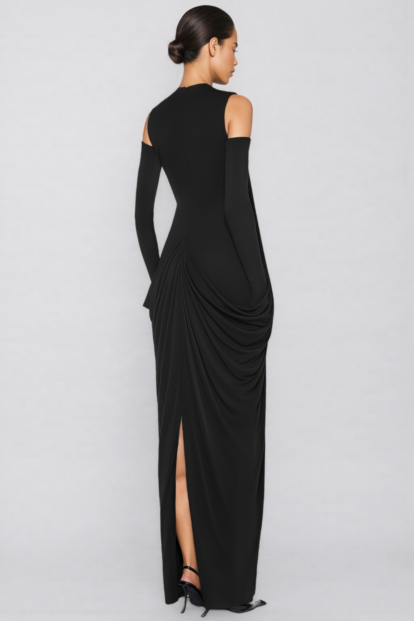 Malen Black Sleeveless Draped Maxi Dress