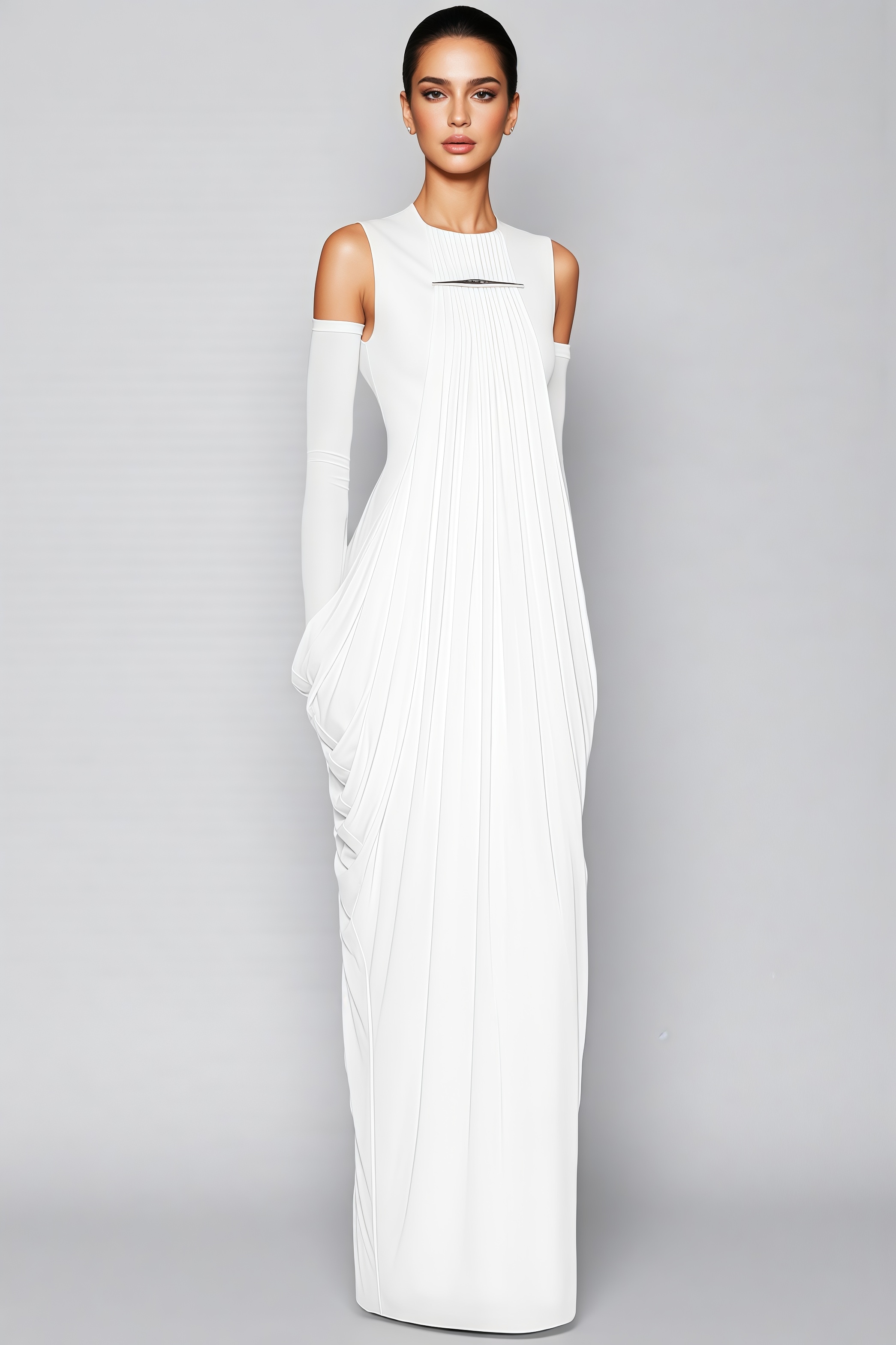 Raelin White Sleeveless Draped Maxi Dress