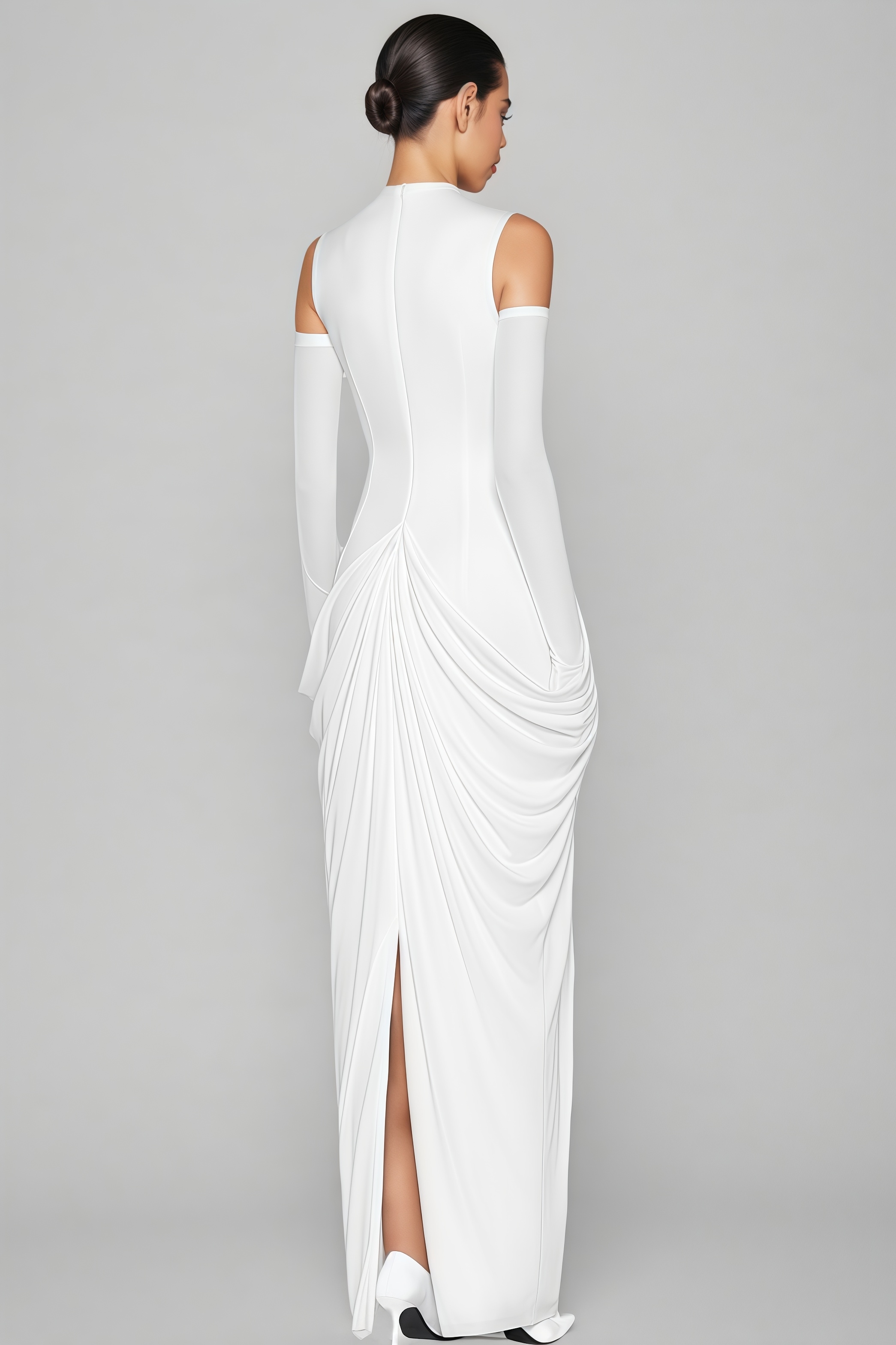 Raelin White Sleeveless Draped Maxi Dress