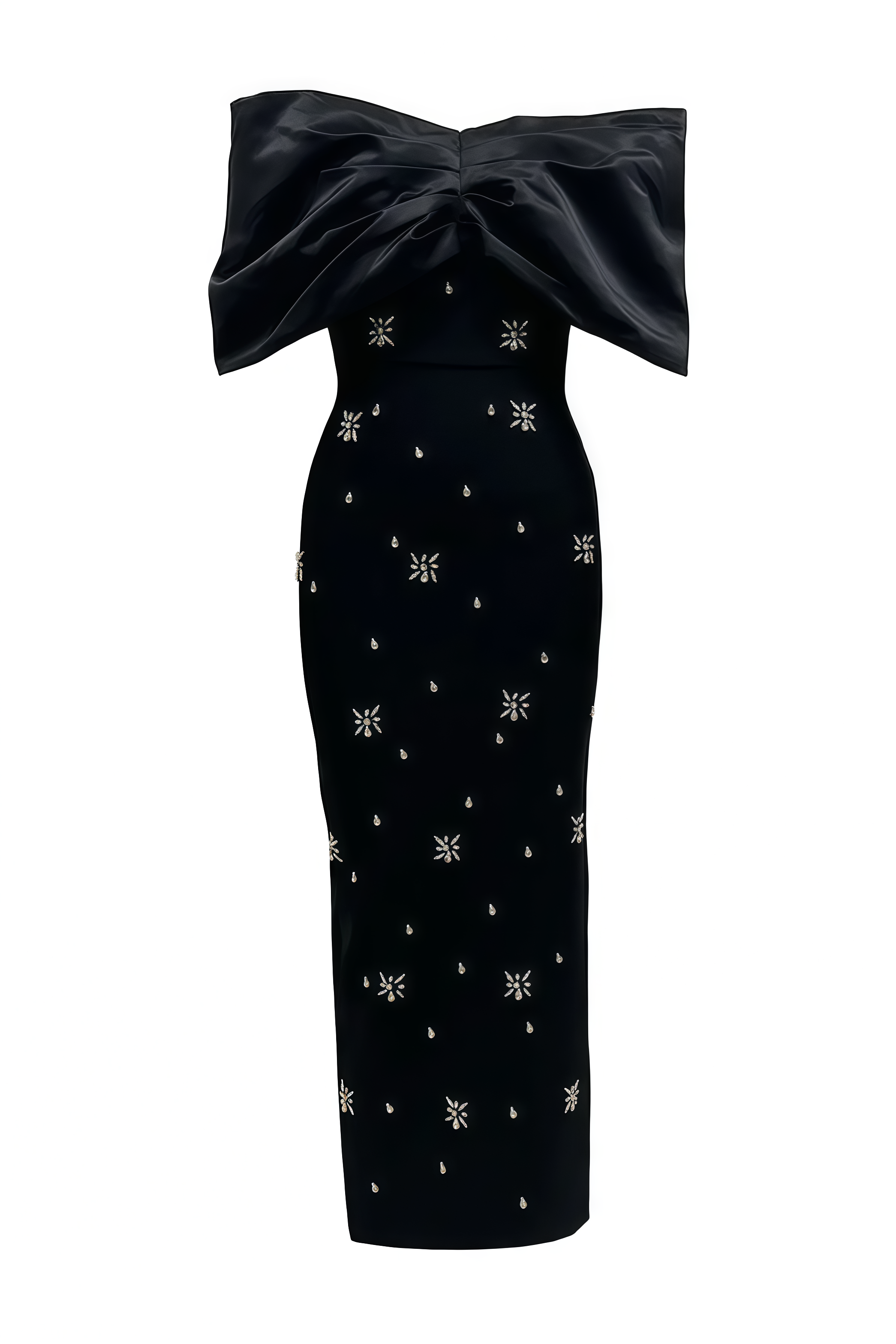 Qdran Black Off The Shoulder Diamond Bandage Dress