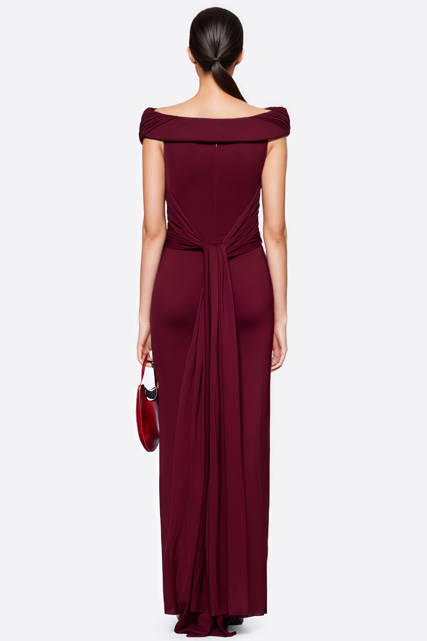 Mernia Red Off The Shoulder Draped Maxi Dress