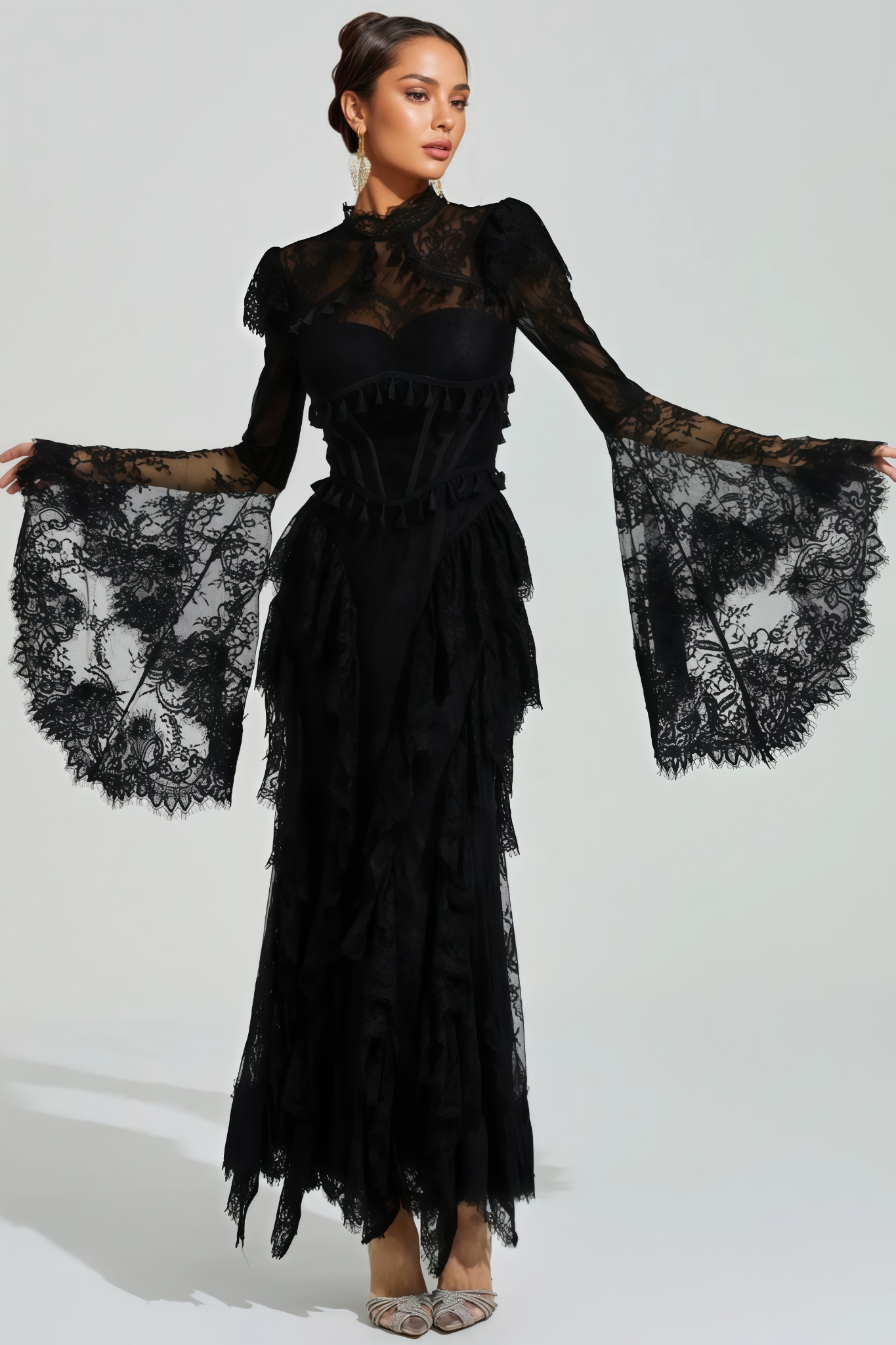 Kial Black Long Sleeve Lace Maxi Dress