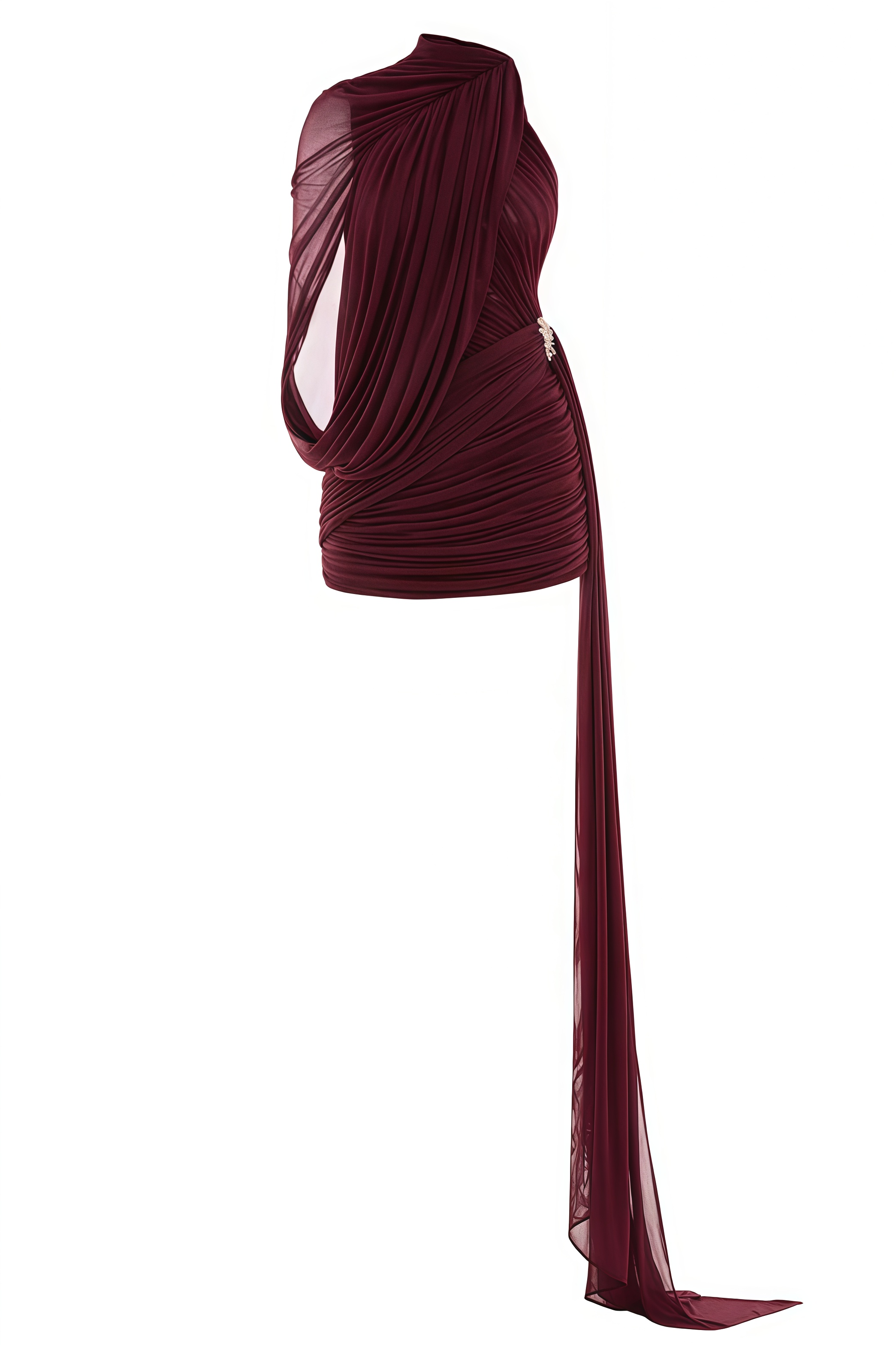 Fanrie Red One Shoulder Cape Ruched Mini Dress