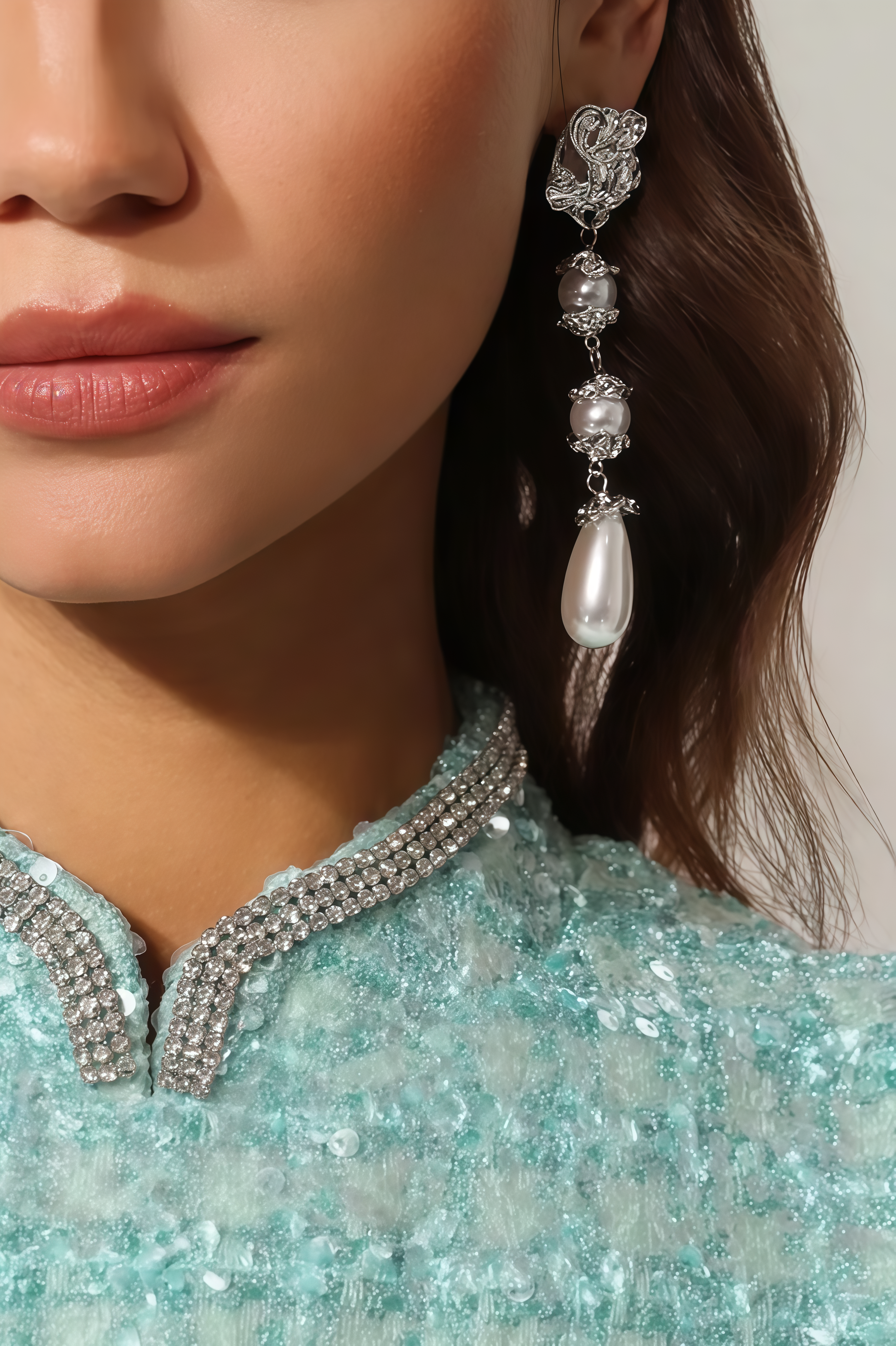 Cyerra Tassel Pearl Irregularity Earrings
