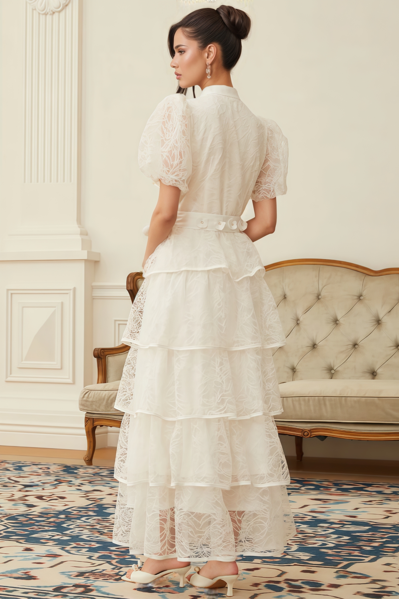 Jinx White Floral Lace Tiered Maxi Dress