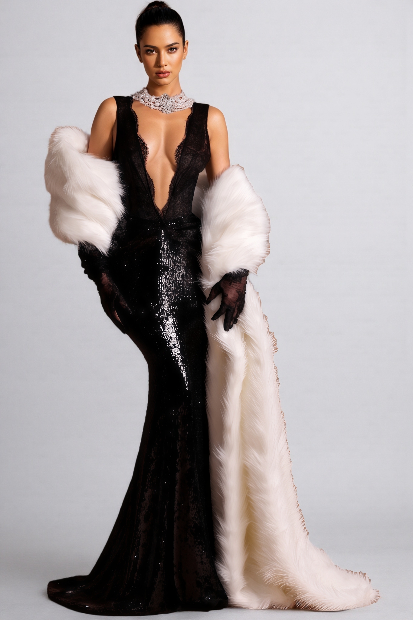 Ciardy Black Lace Sequin Maxi Dress