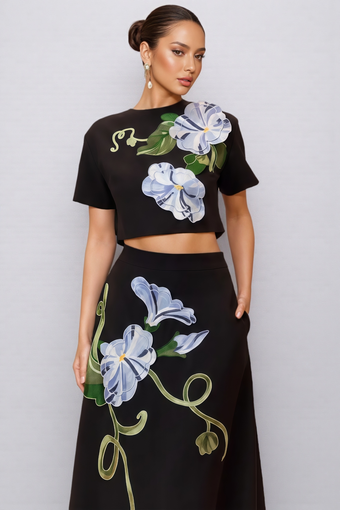 Minerva Black Embroidery Maxi Dress Set