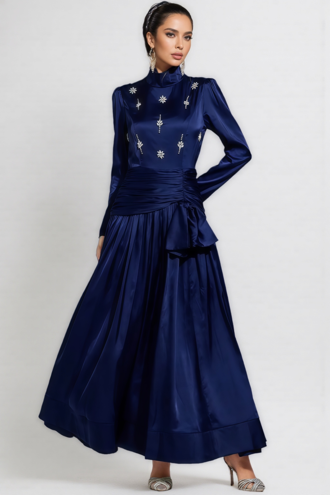 Buenx Blue Long Sleeve Diamond Maxi Dress