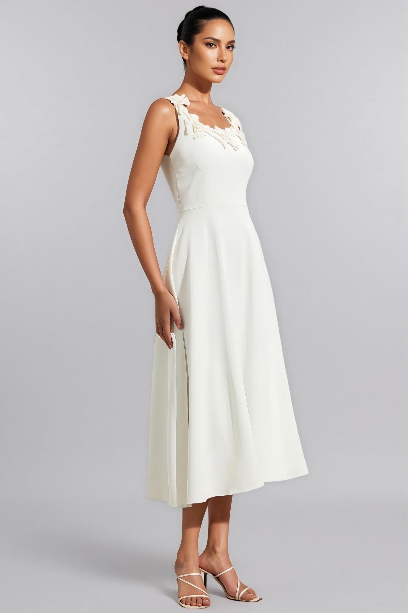 3D Floral Sleeveless Midi Dress