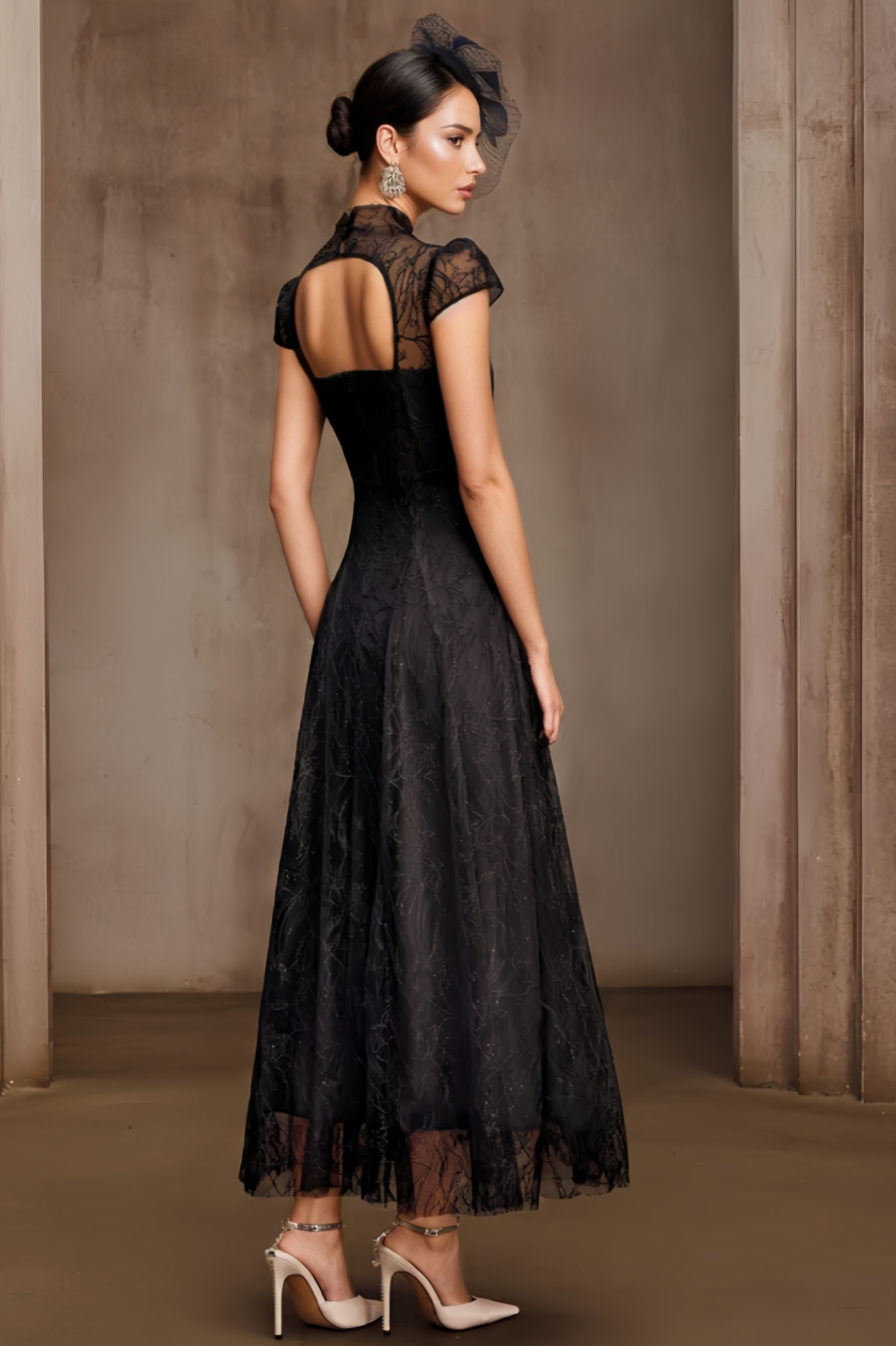 Maledy Black Sequin Lace Maxi Dress