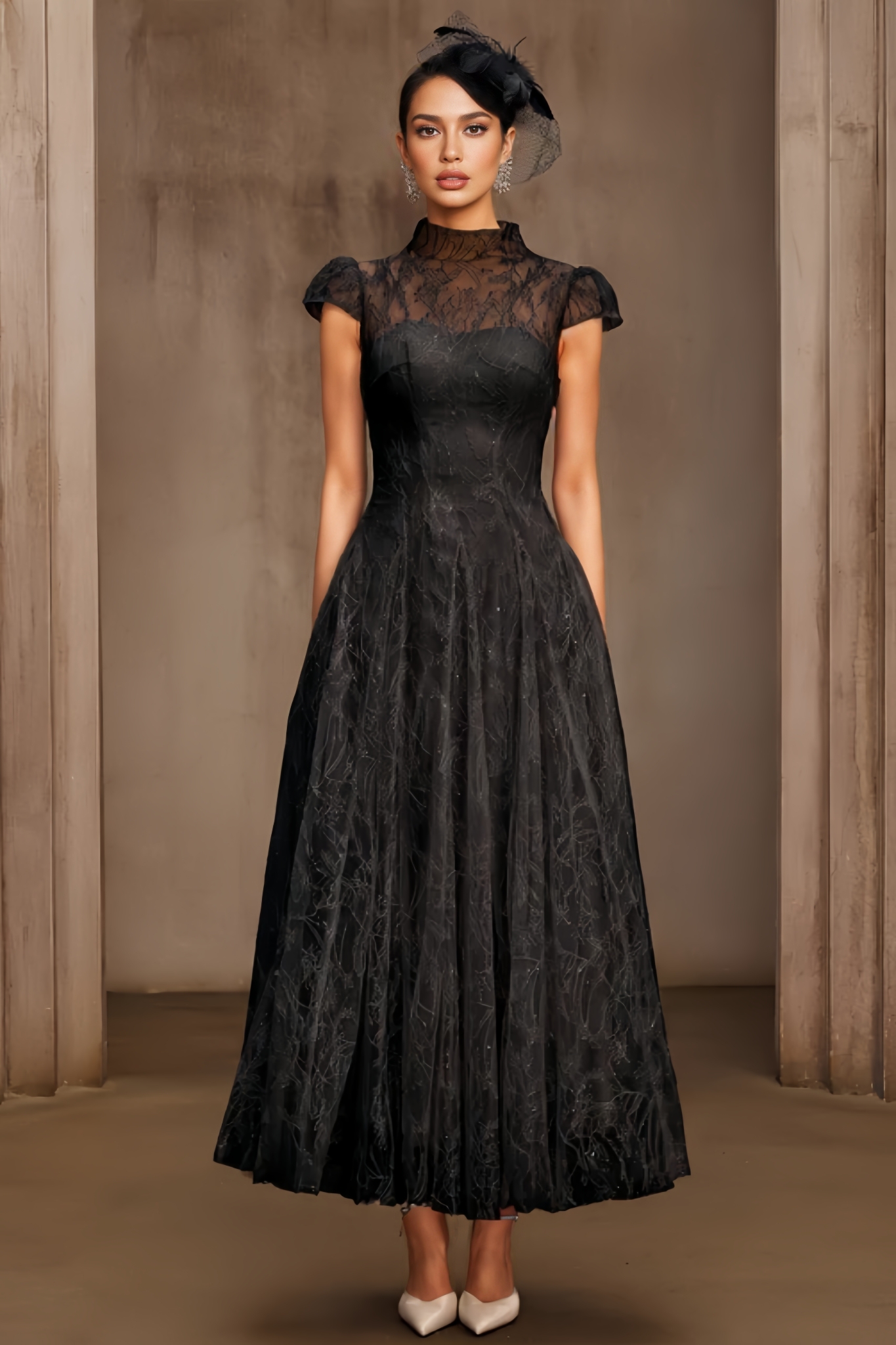 Maledy Black Sequin Lace Maxi Dress