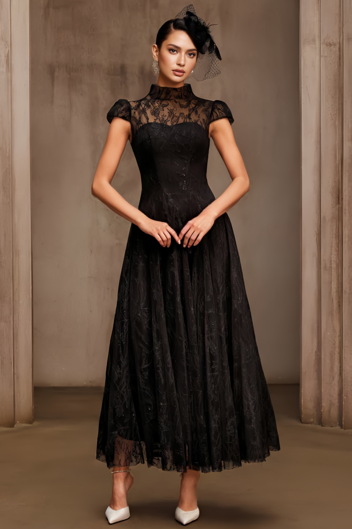 Maledy Black Sequin Lace Maxi Dress