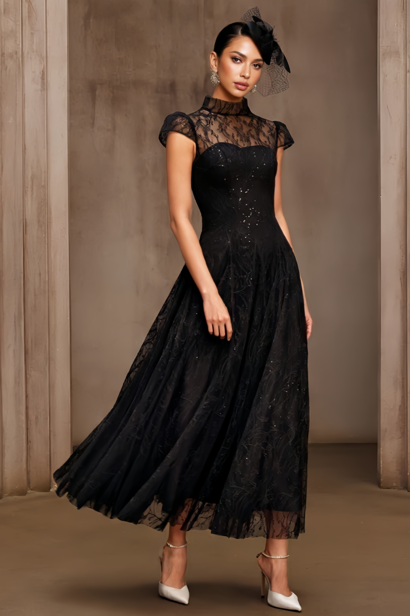 Maledy Black Sequin Lace Maxi Dress