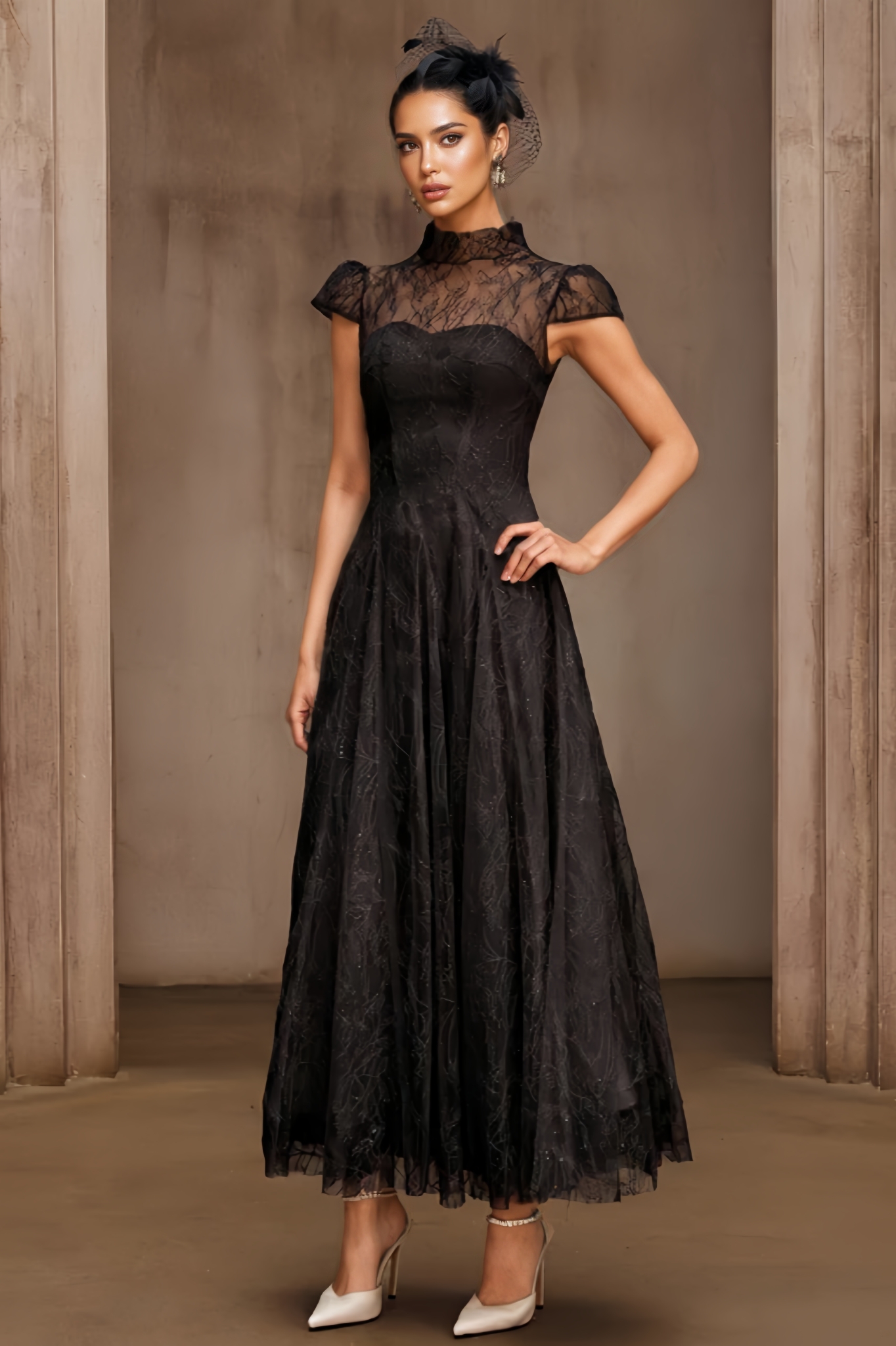 Maledy Black Sequin Lace Maxi Dress