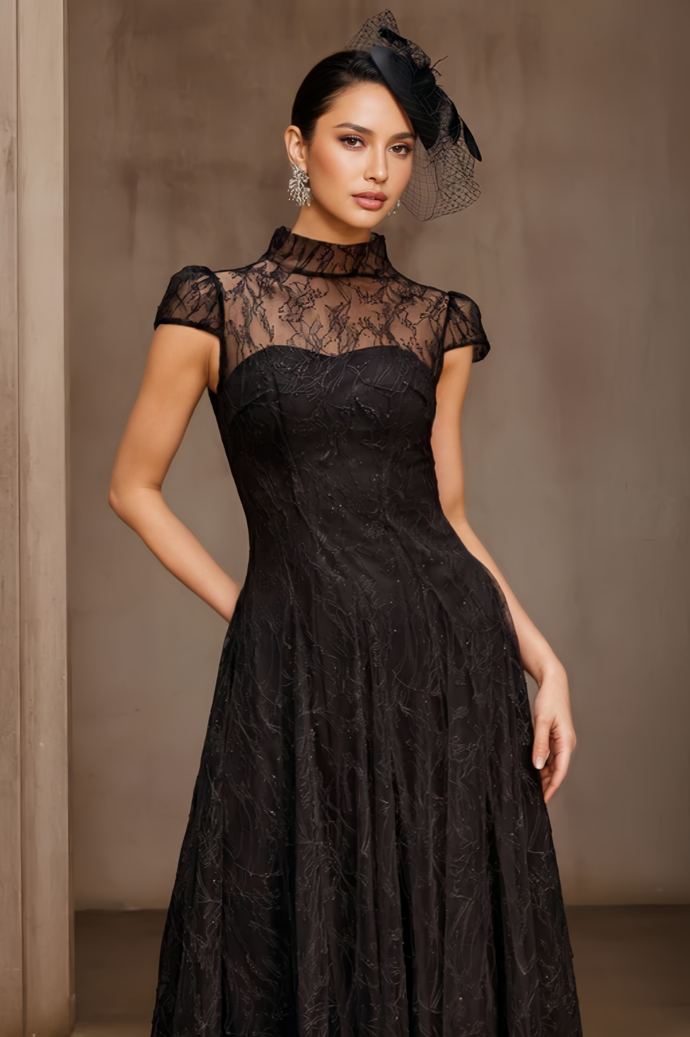 Maledy Black Sequin Lace Maxi Dress