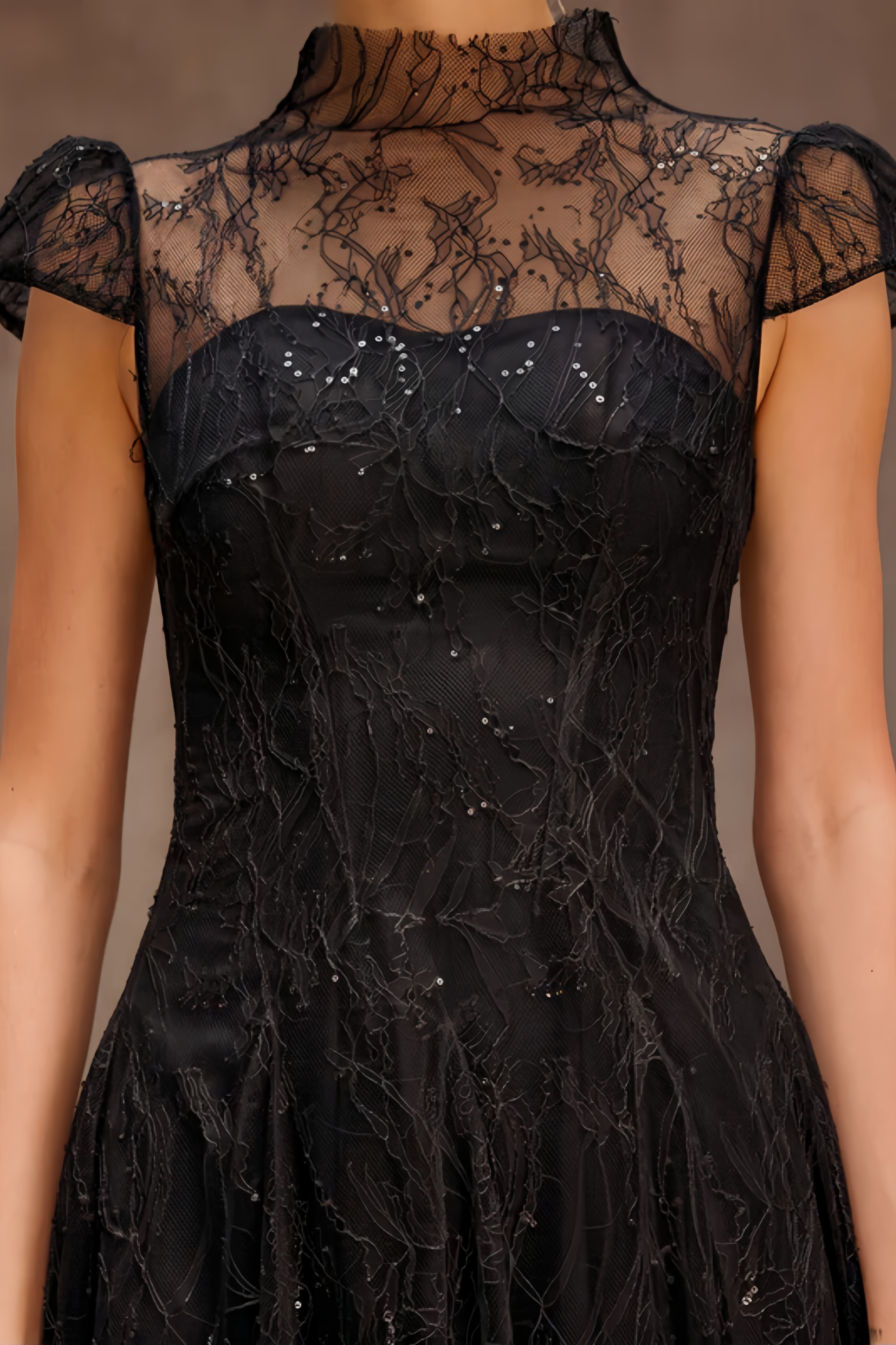 Maledy Black Sequin Lace Maxi Dress