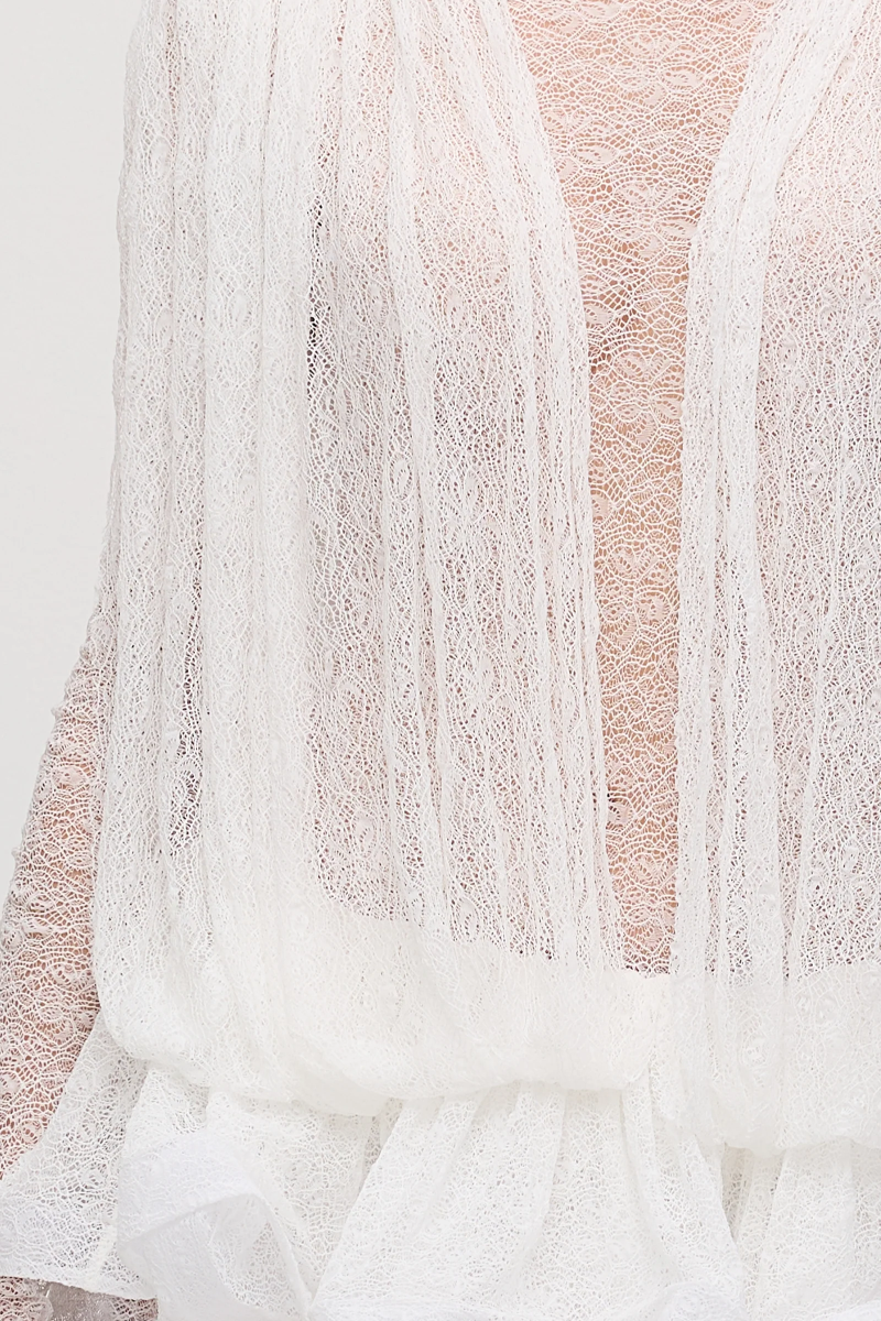 Dren White Long Sleeve Lace Mesh Mini Dress