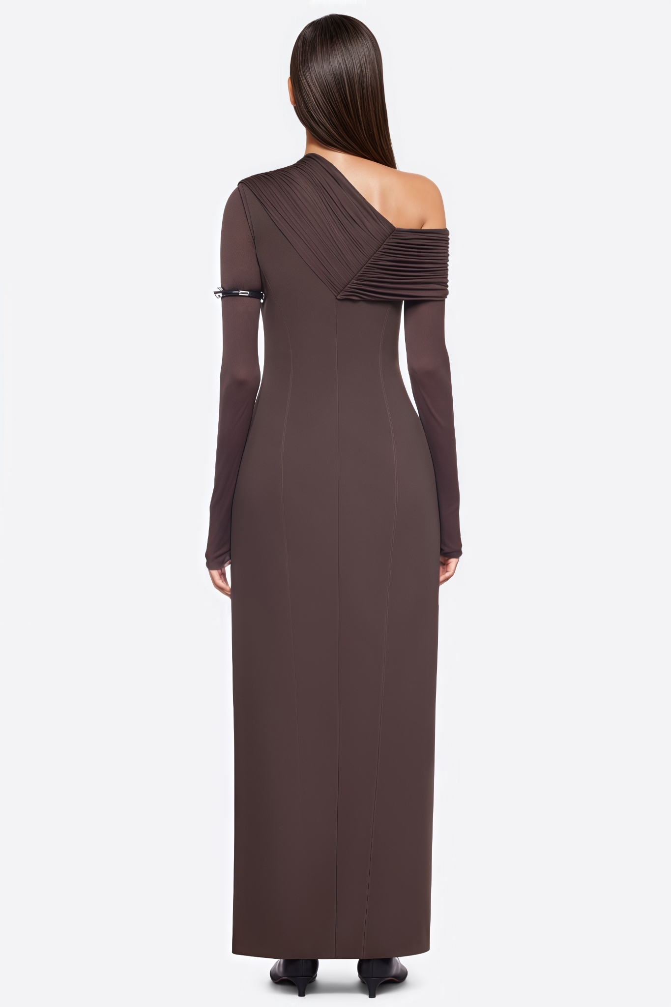 Heray Brown Pleated High Slit Maxi Dress