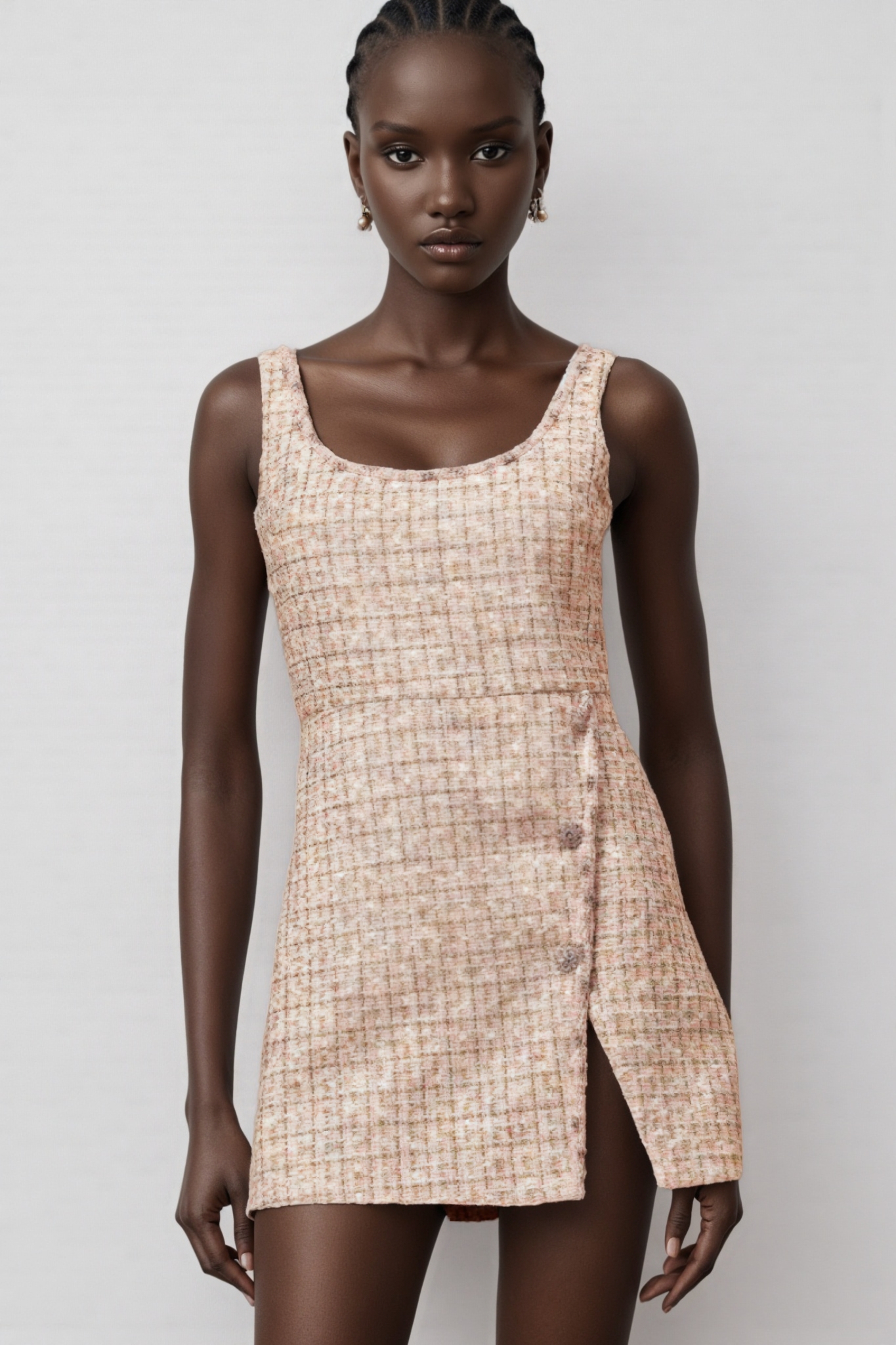 Huxle Pink Embellished Tweed Mini Dress