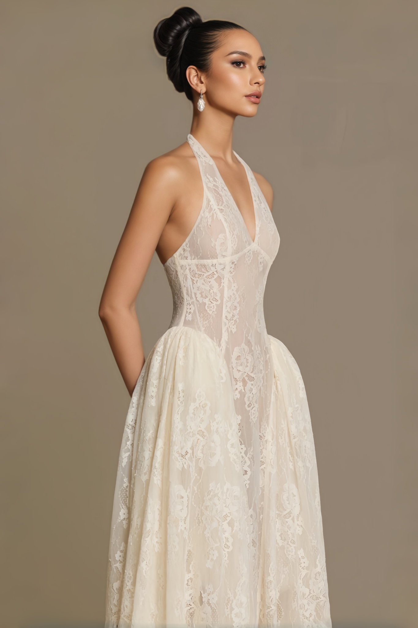 Rupart White Halter Neck Lace Maxi Dress