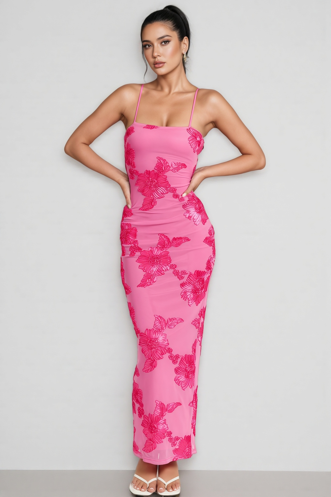 Cedrp Pink Embroidered Sleeveless Maxi Dress