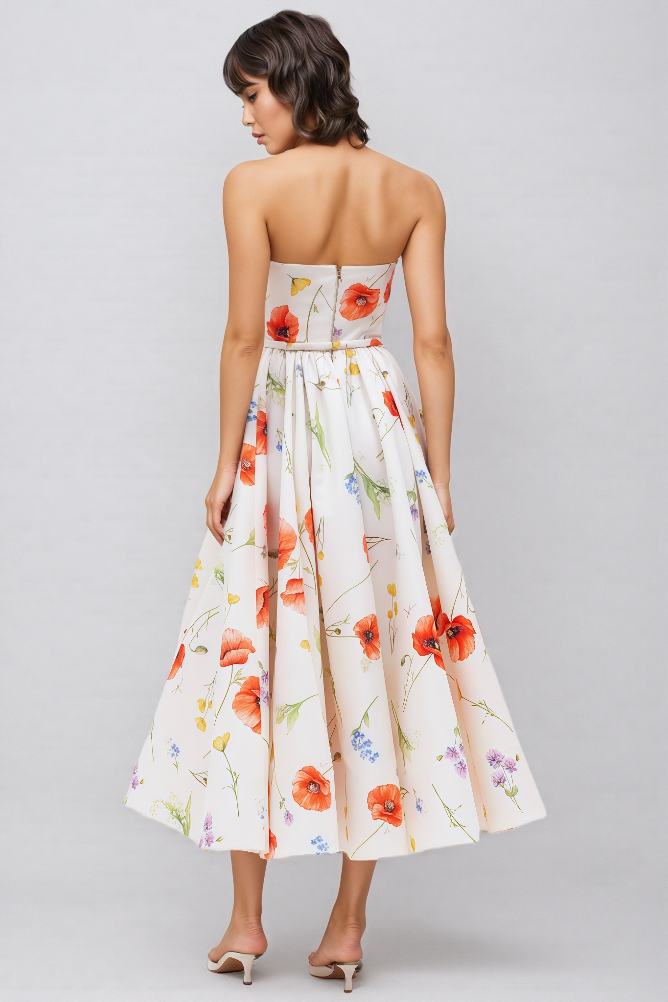 Yloane Strapless Floral Midi Dress