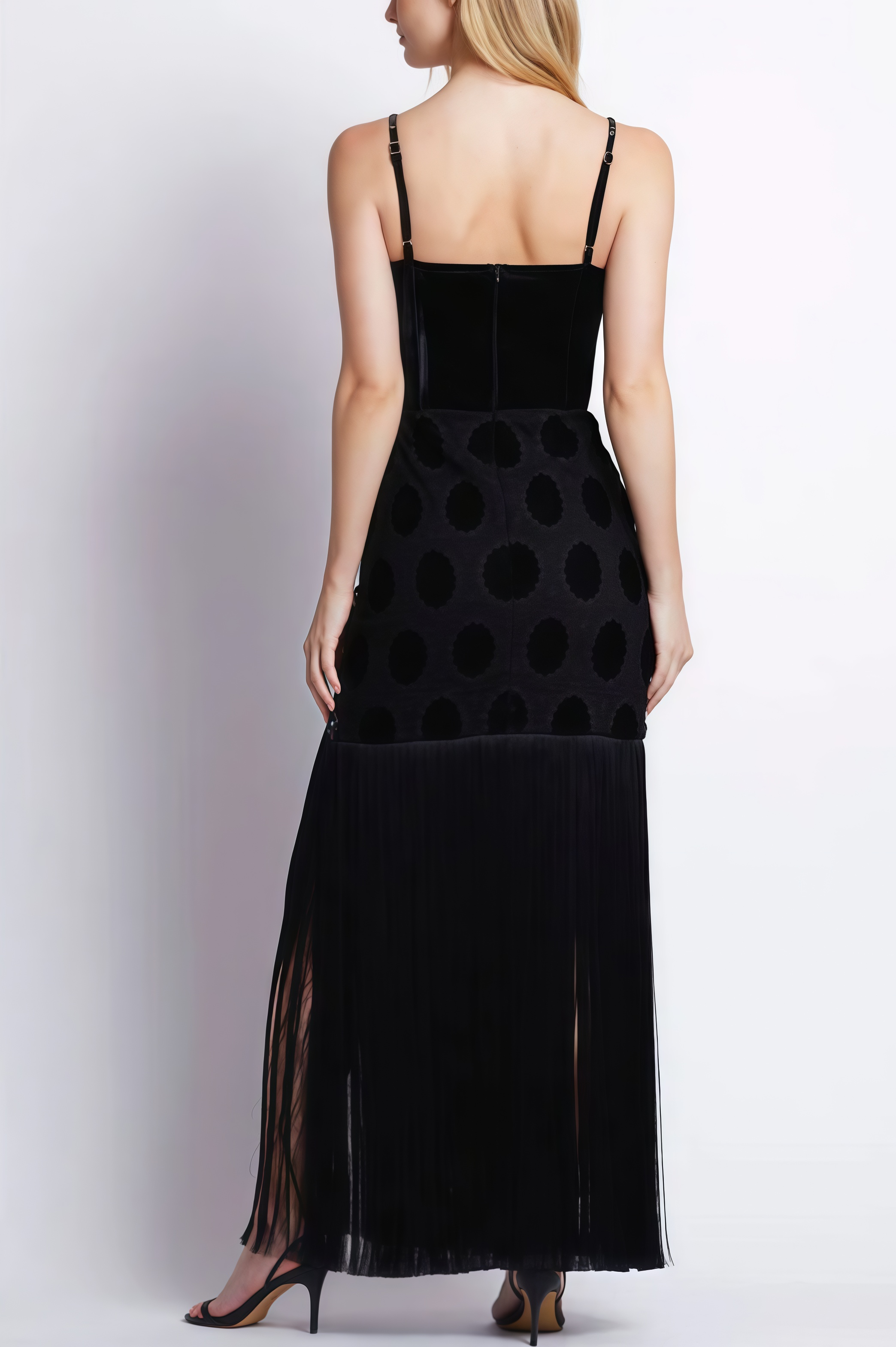 Sar Beaded Velvet Lace Maxi Dress