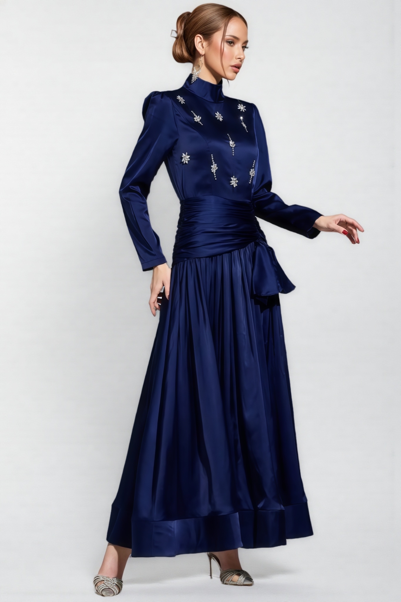 Buenx Blue Long Sleeve Diamond Maxi Dress