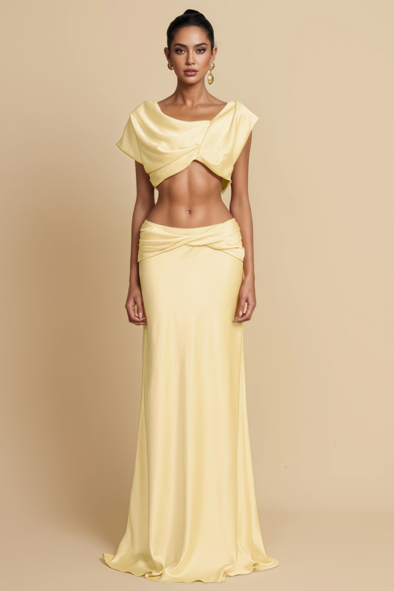Unrtcy Yellow Pleated Maxi Dress Set