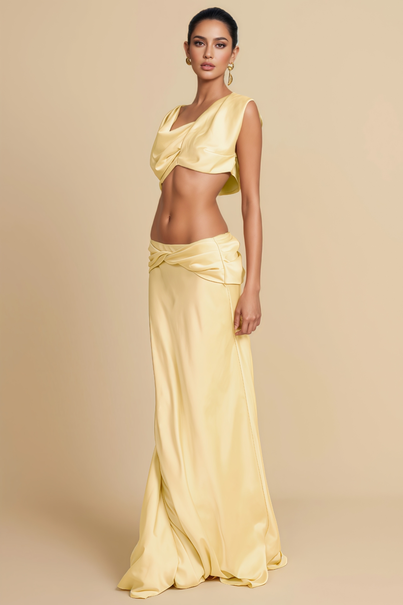 Unrtcy Yellow Pleated Maxi Dress Set
