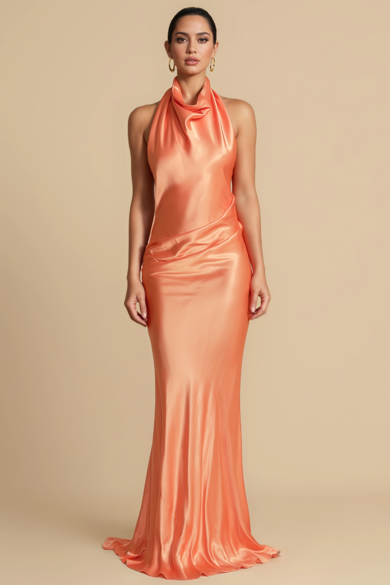 Thiarnt Orange Backless Sleeveless Maxi Dress