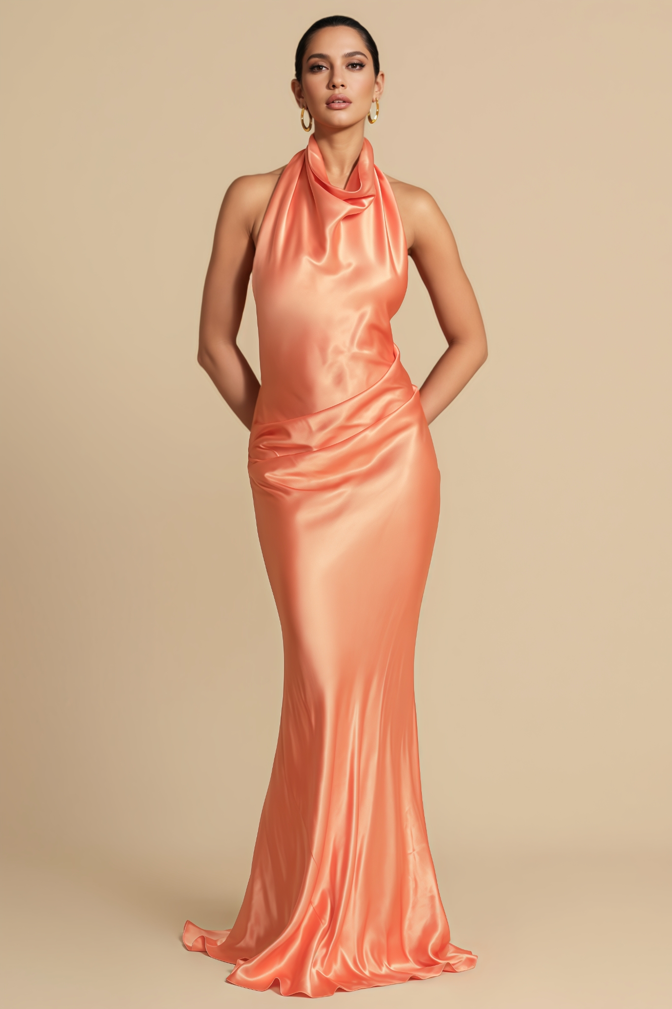 Thiarnt Orange Backless Sleeveless Maxi Dress