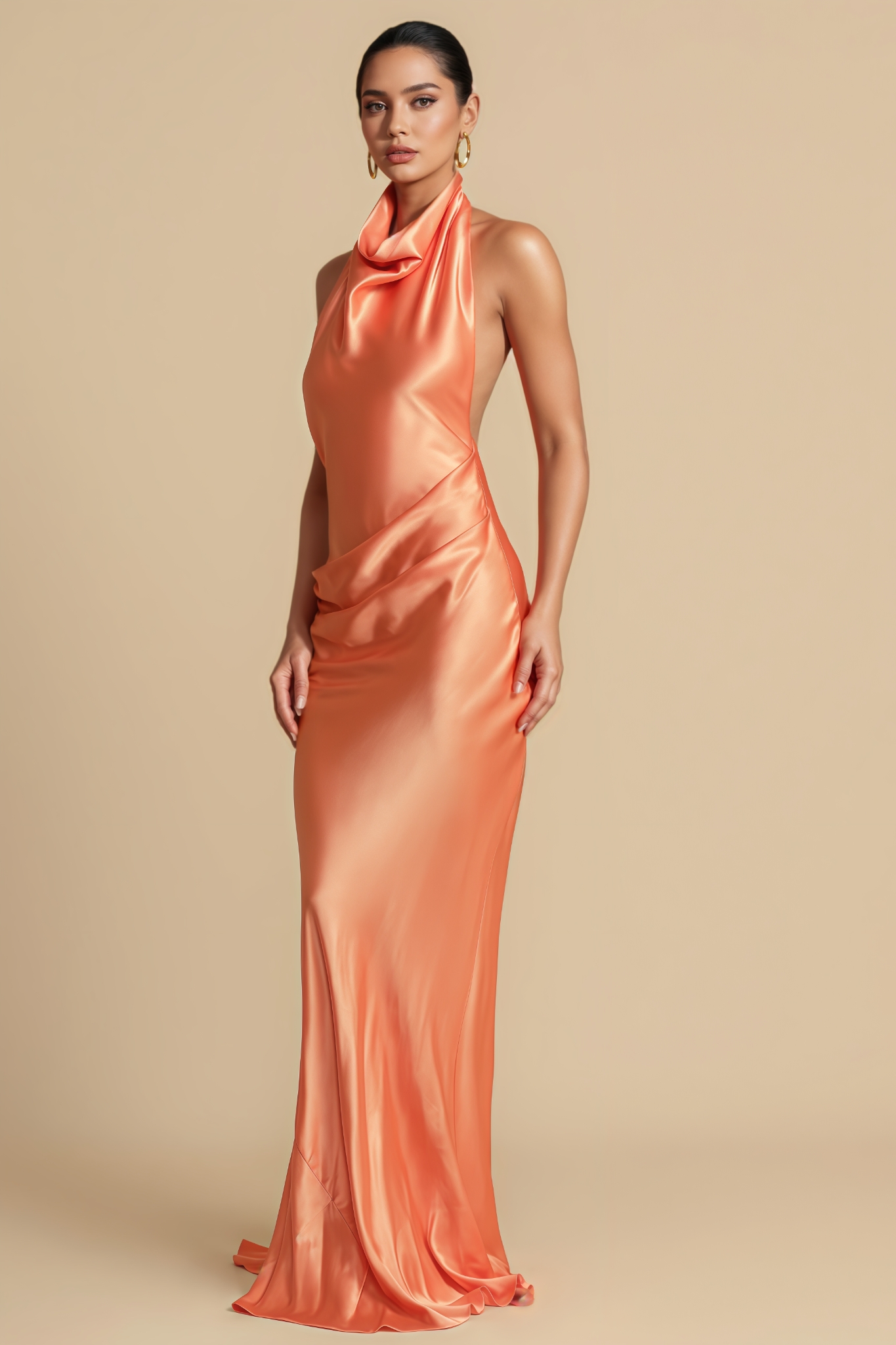 Thiarnt Orange Backless Sleeveless Maxi Dress