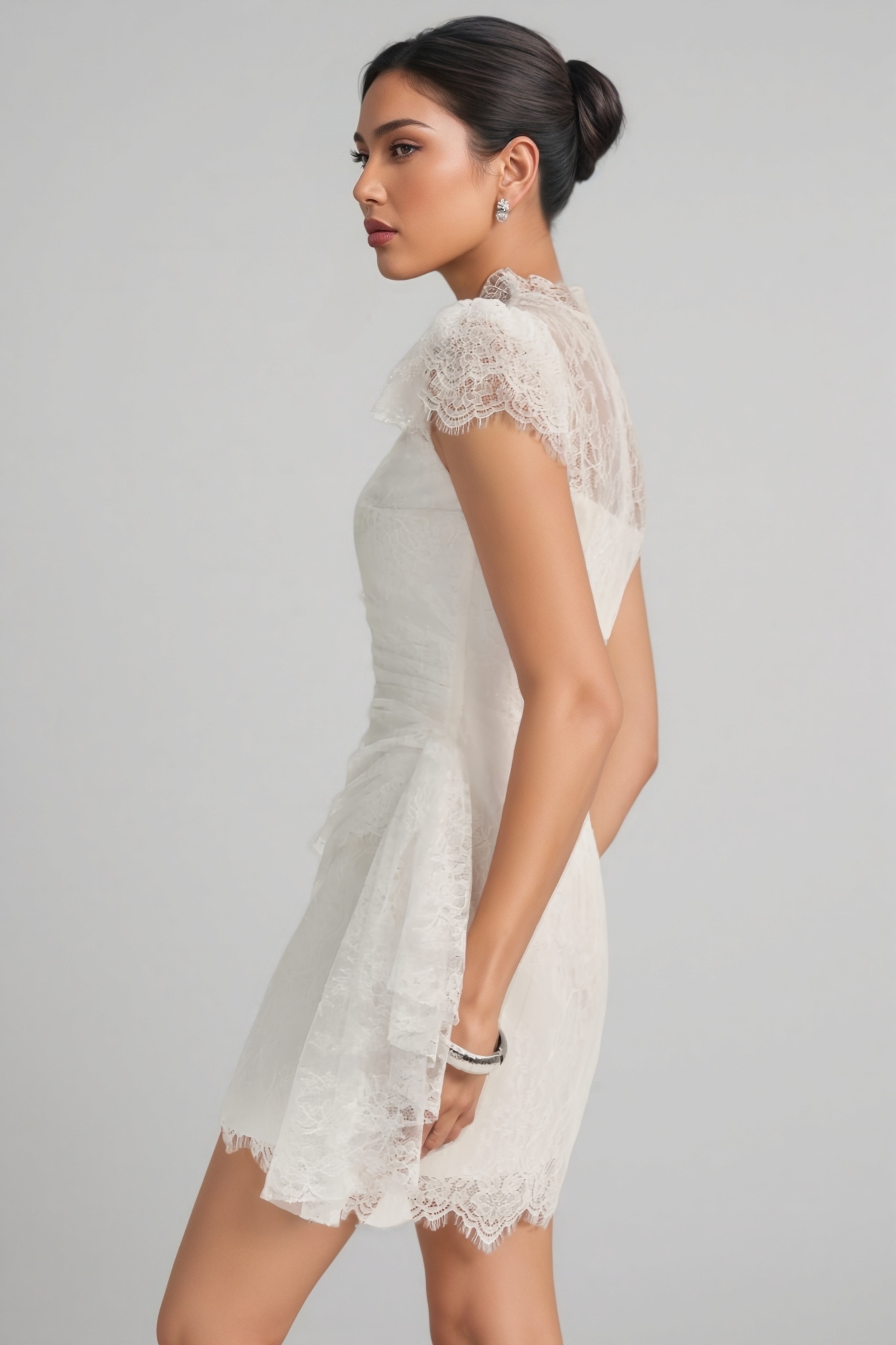 Hermia White Short Sleeve Lace Mini Dress