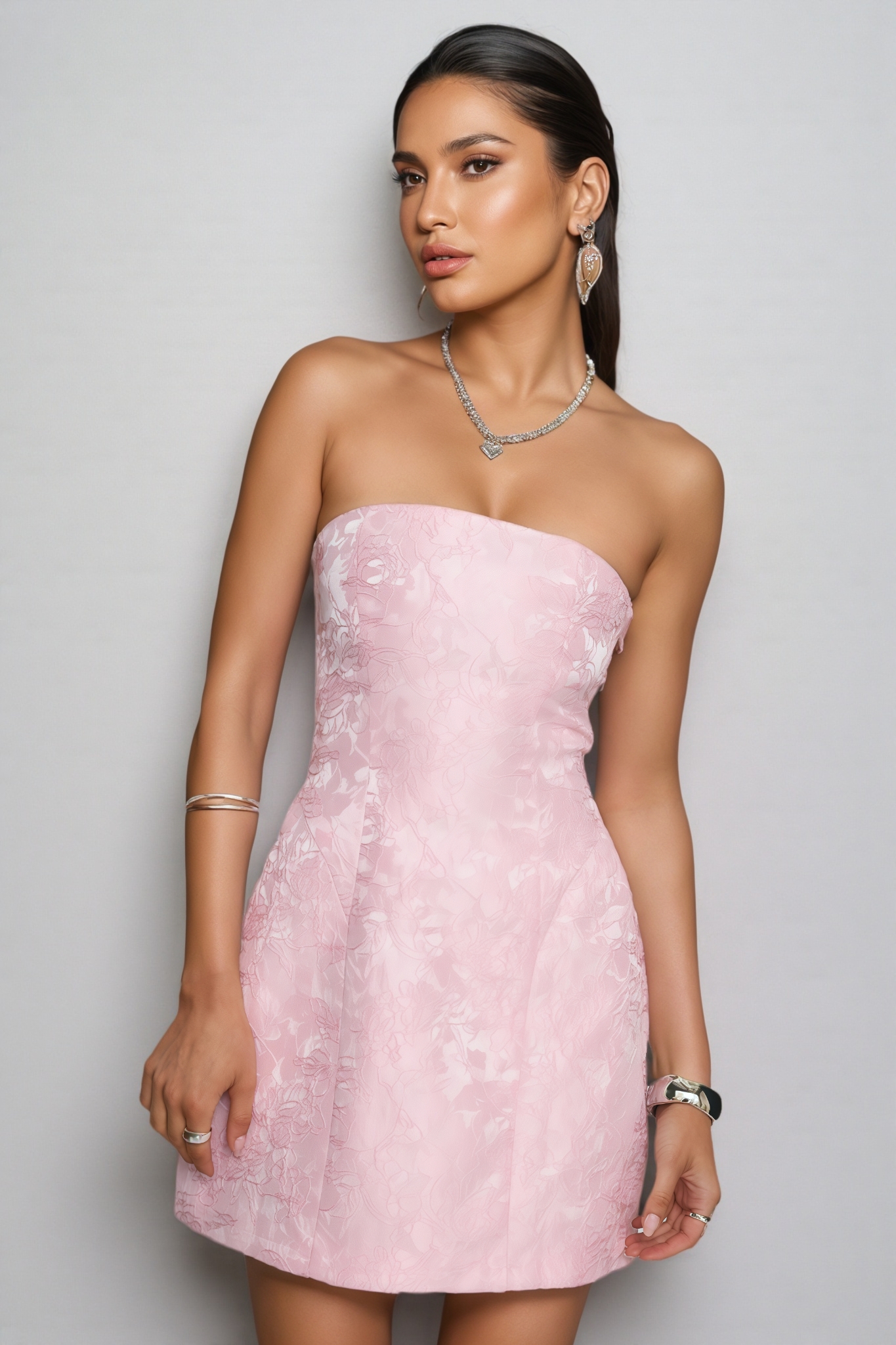 Kofi Pink Strapless Floral Mini Dress