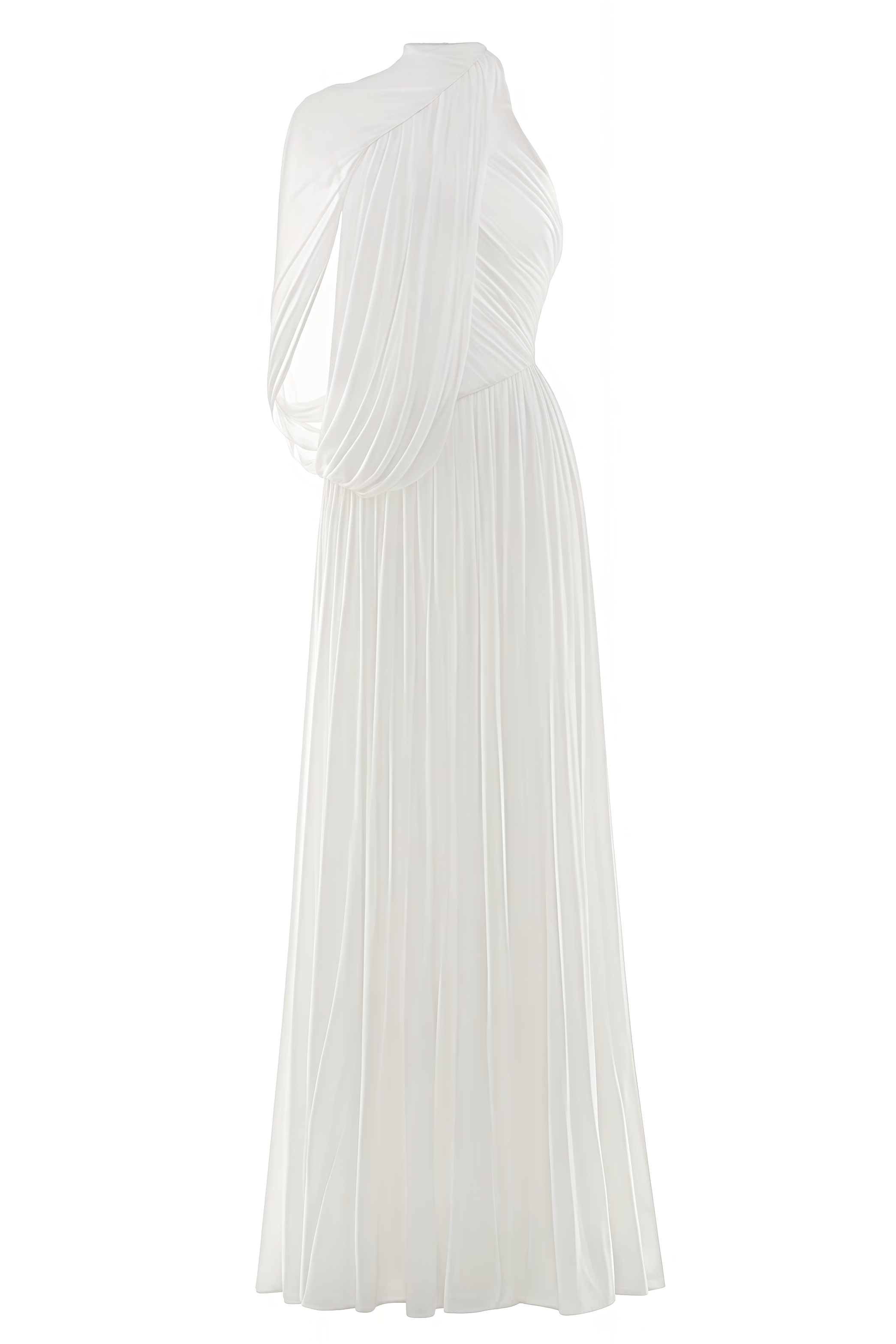 Miltay White One Shoulder Ruched Maxi Dress
