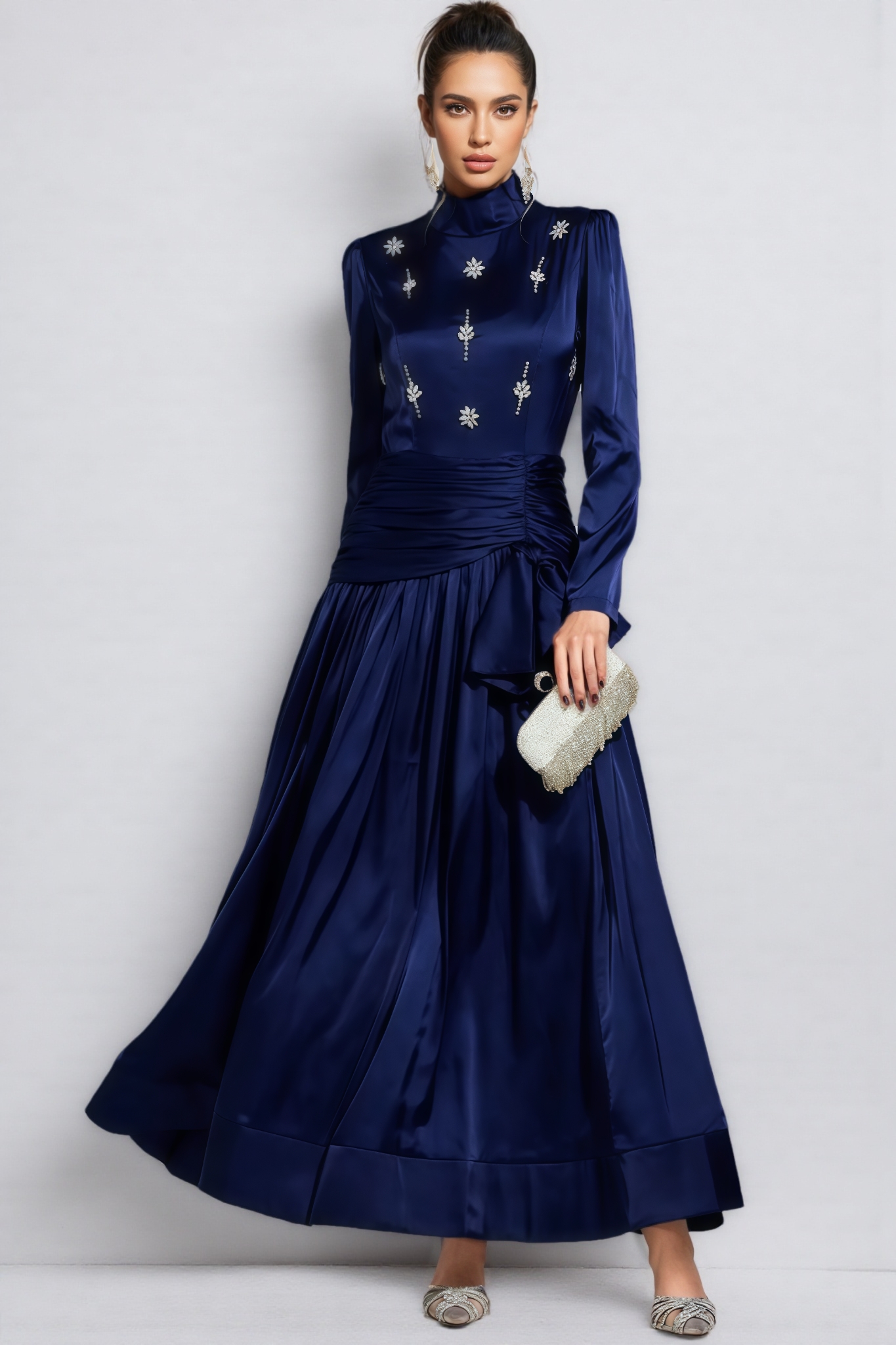 Buenx Blue Long Sleeve Diamond Maxi Dress